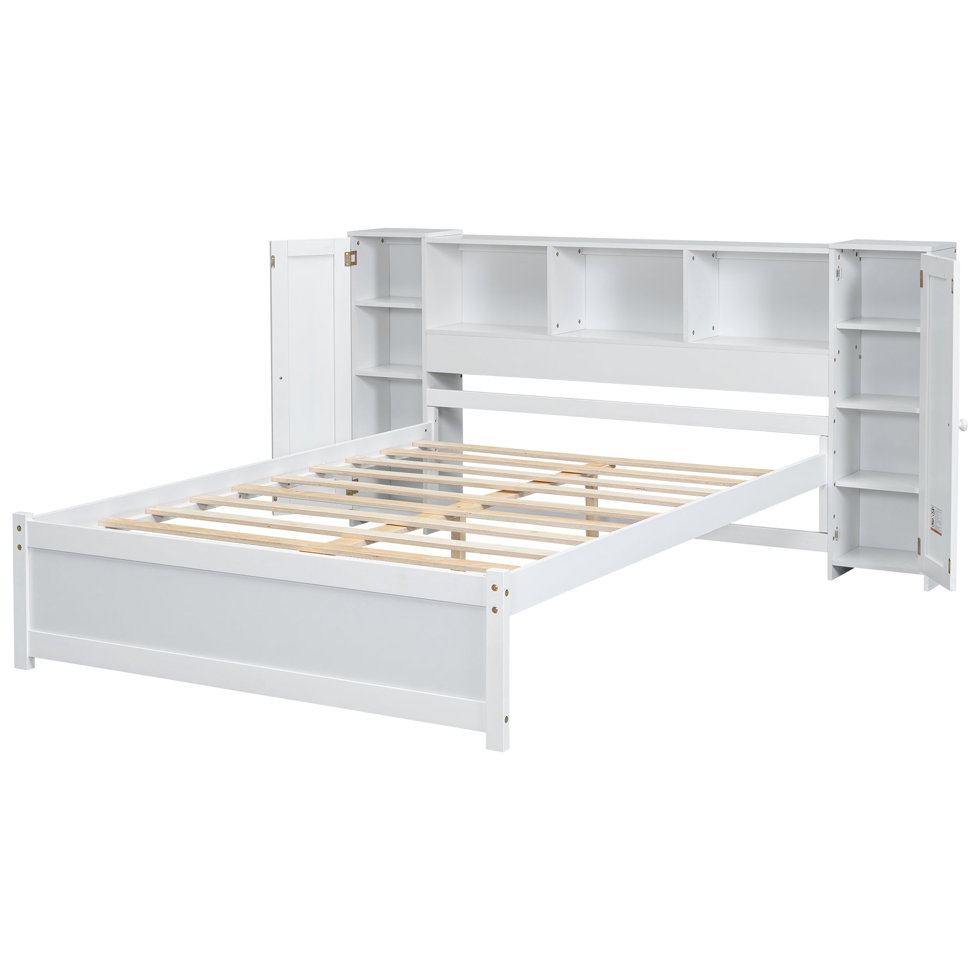 Full Size Platform Bed with Storage Headboard and Lockers, White