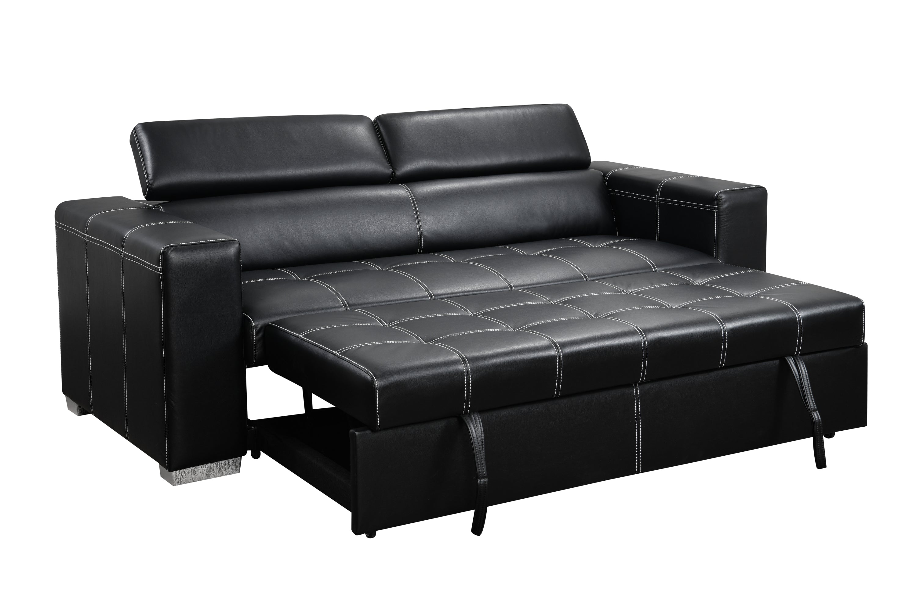 88 Inch Convertible Sofa Couch with Pull Out Bed, Modern Lounge Sleeper Sofa Set with Adjustable Headrest, Sofa Bed Furniture for for Living Room, Apartment,Basement, Black