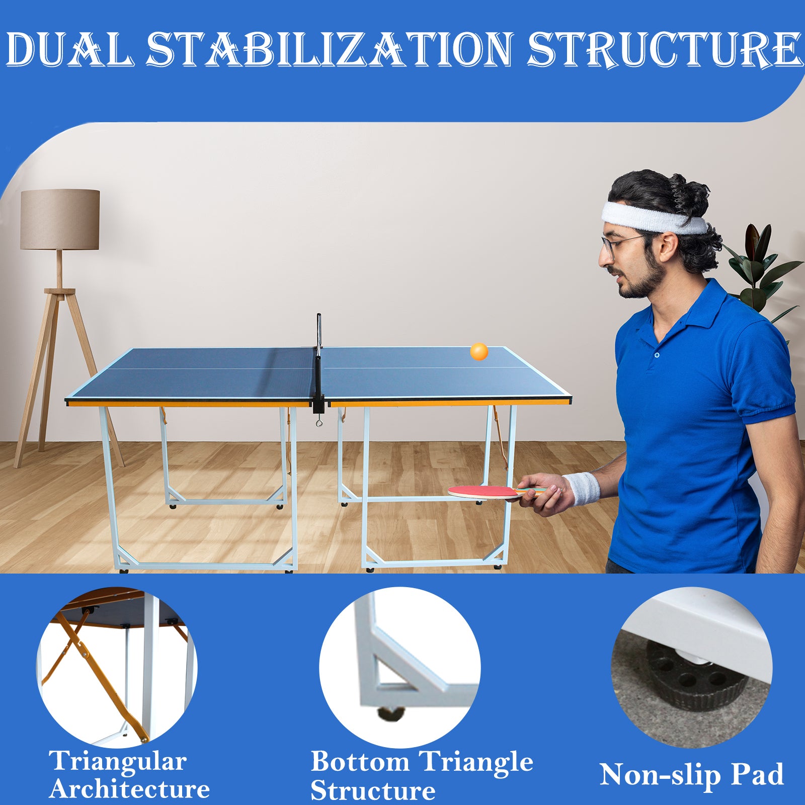 6ft Mid-Size Table Tennis Table Foldable & Portable Ping Pong Table Set for Indoor & Outdoor Games with Net, 2 Table Tennis Paddles and 3 Balls