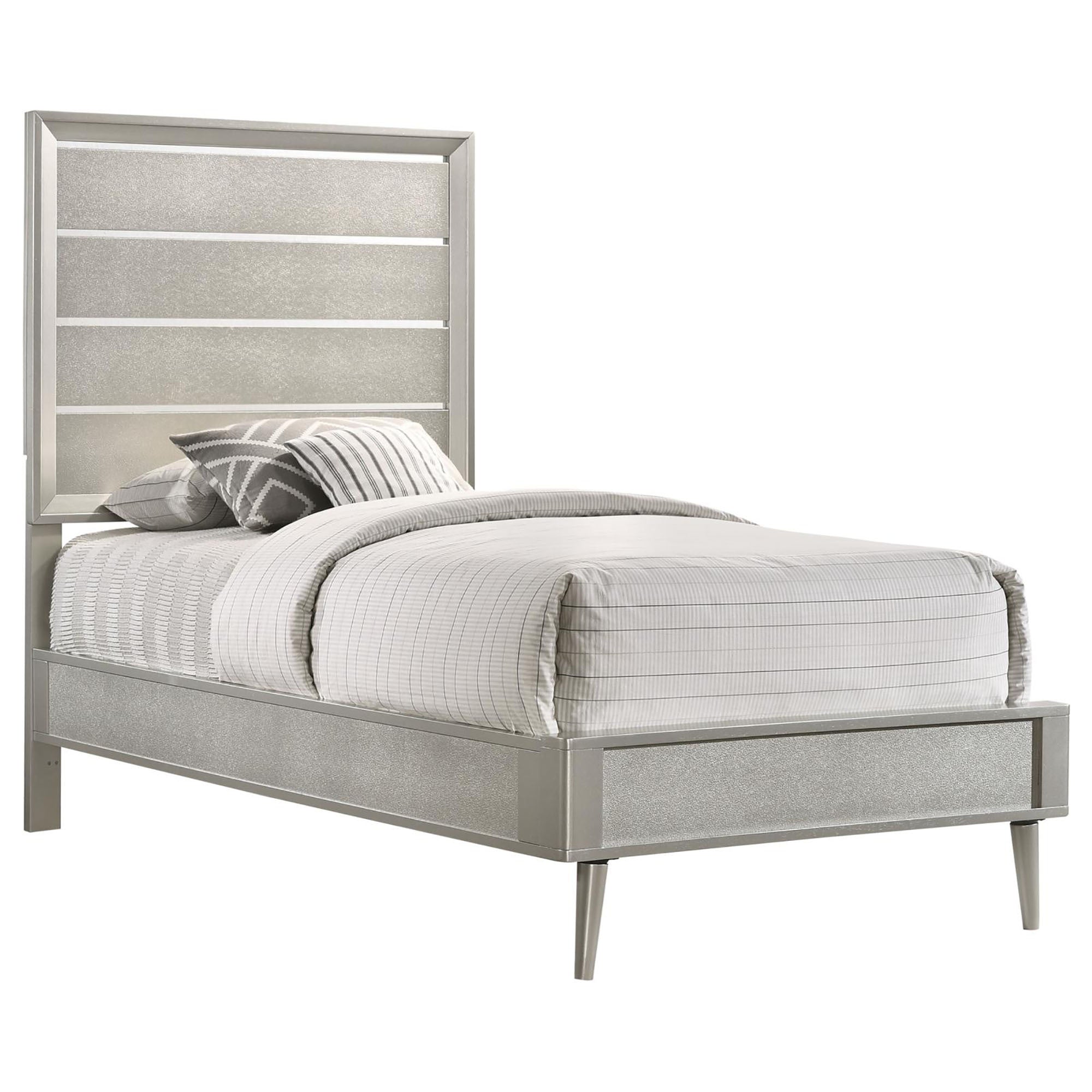 Metallic Sterling Panel Bed with Tapered Legs