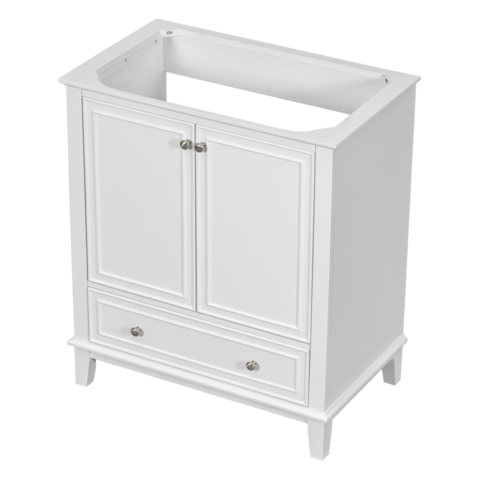 30" Bathroom Vanity without Sink, Base Only, Multi-functional Bathroom Cabinet with Doors and Drawer, Solid Frame and MDF Board, White