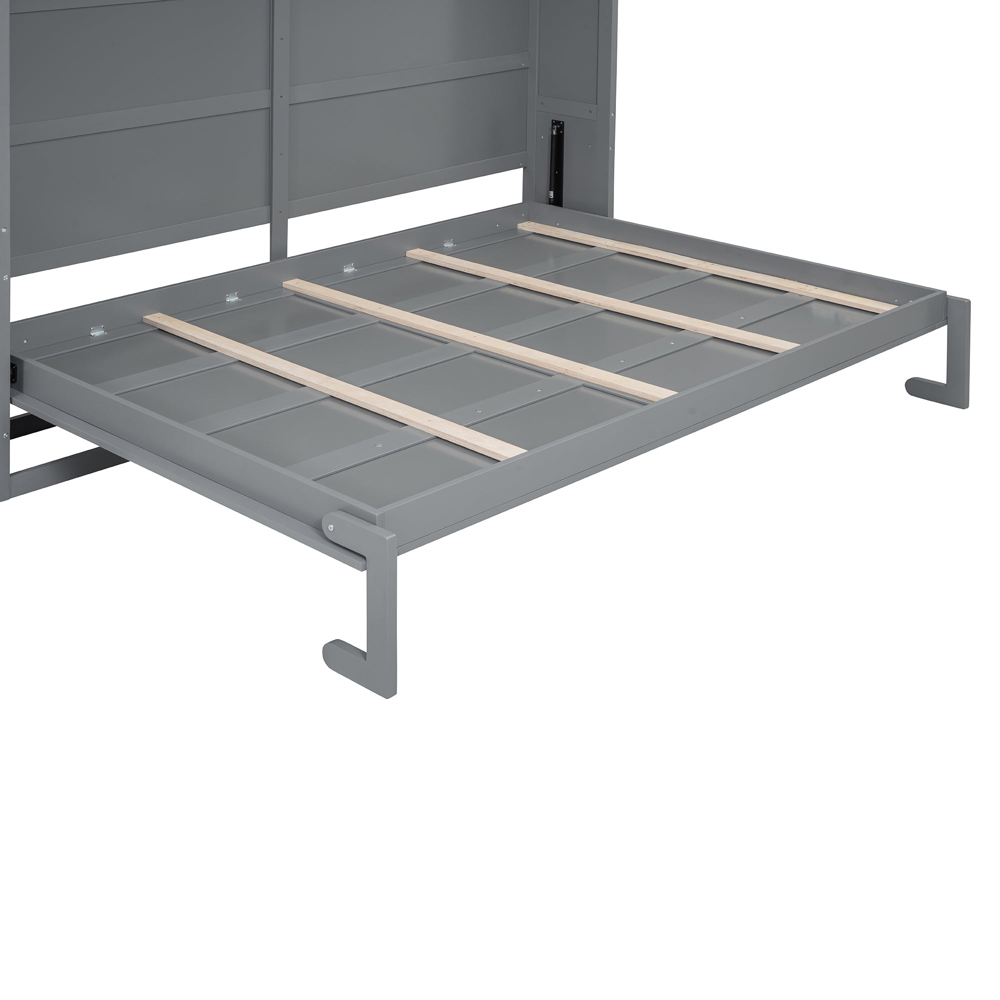 Queen Size Murphy Bed Wall Bed with Cabinets,Gray