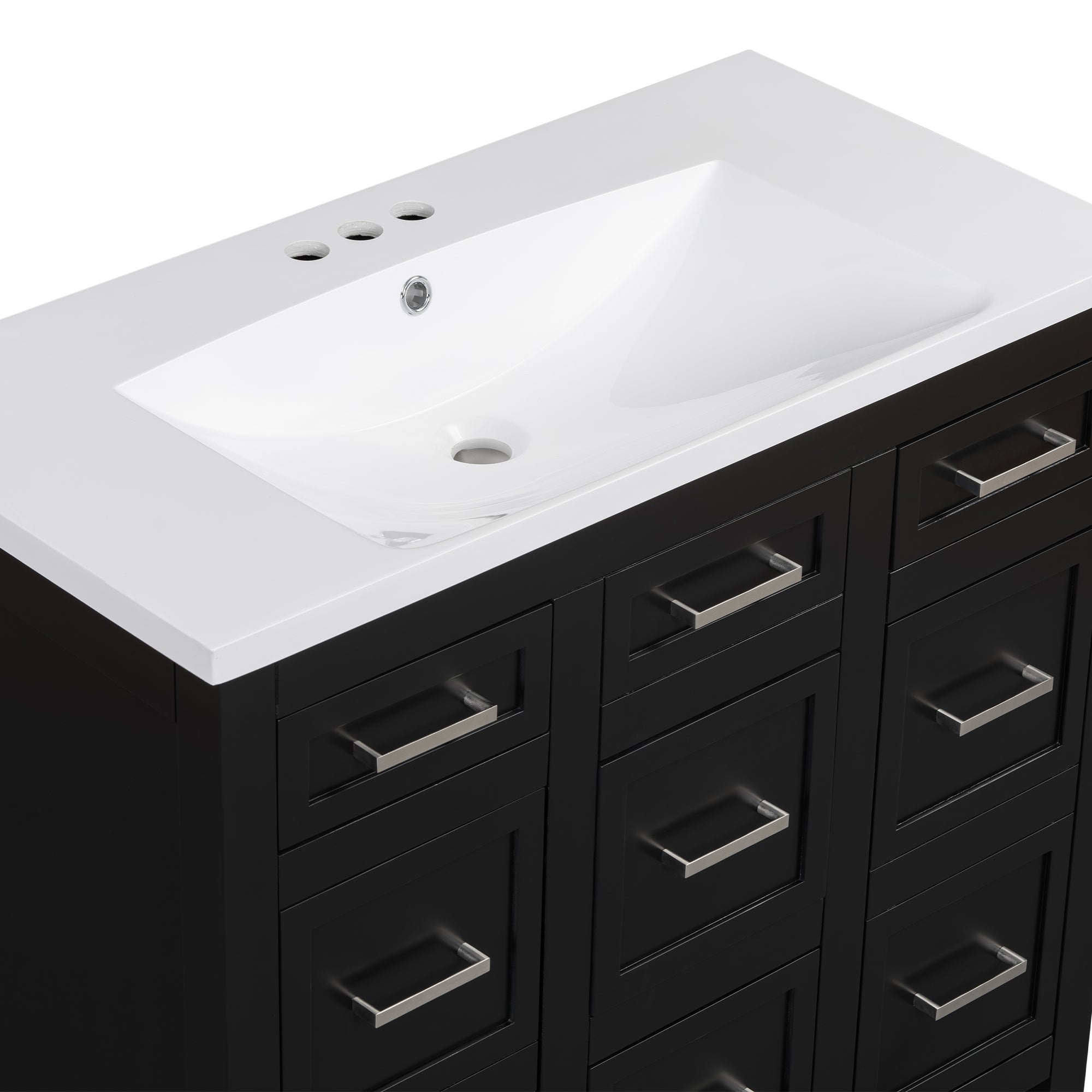 36" Bathroom Vanity Cabinet with Resin Integrated Sink - 4 Drawers, 2 Doors