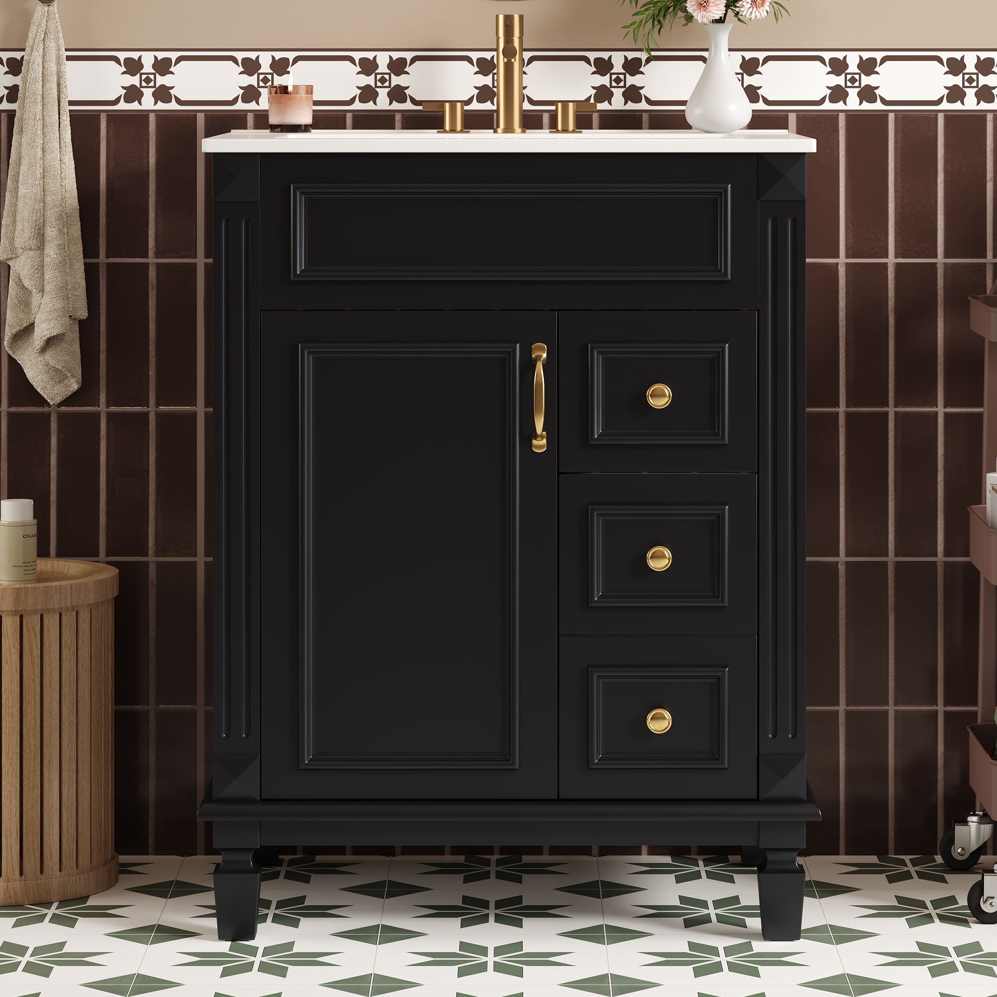 Modern bathroom vanity cabinet with 2 drawers, detail view