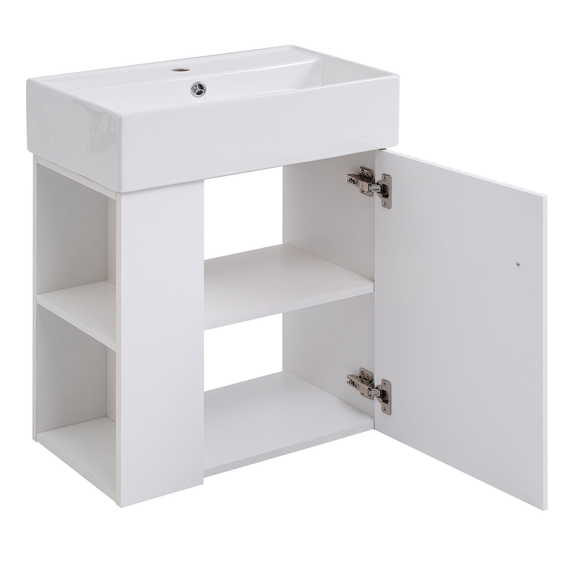 [Video]21.6inch Modern Floating Bathroom Vanity with Ceramic Basin - Perfect for Small Bathrooms, Left side storage