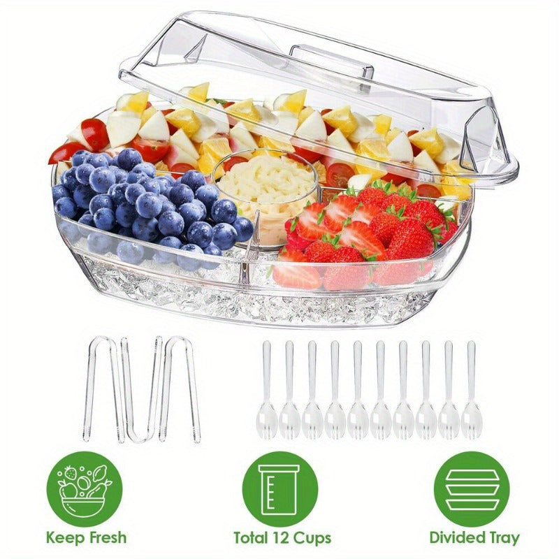 Fruit Ice Serving Tray - Chilled Veggie Tray Shrimp Cocktail Serving Dish w/ Lid