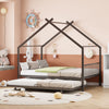 Full Size Metal House Bed with Twin Size Trundle, Black