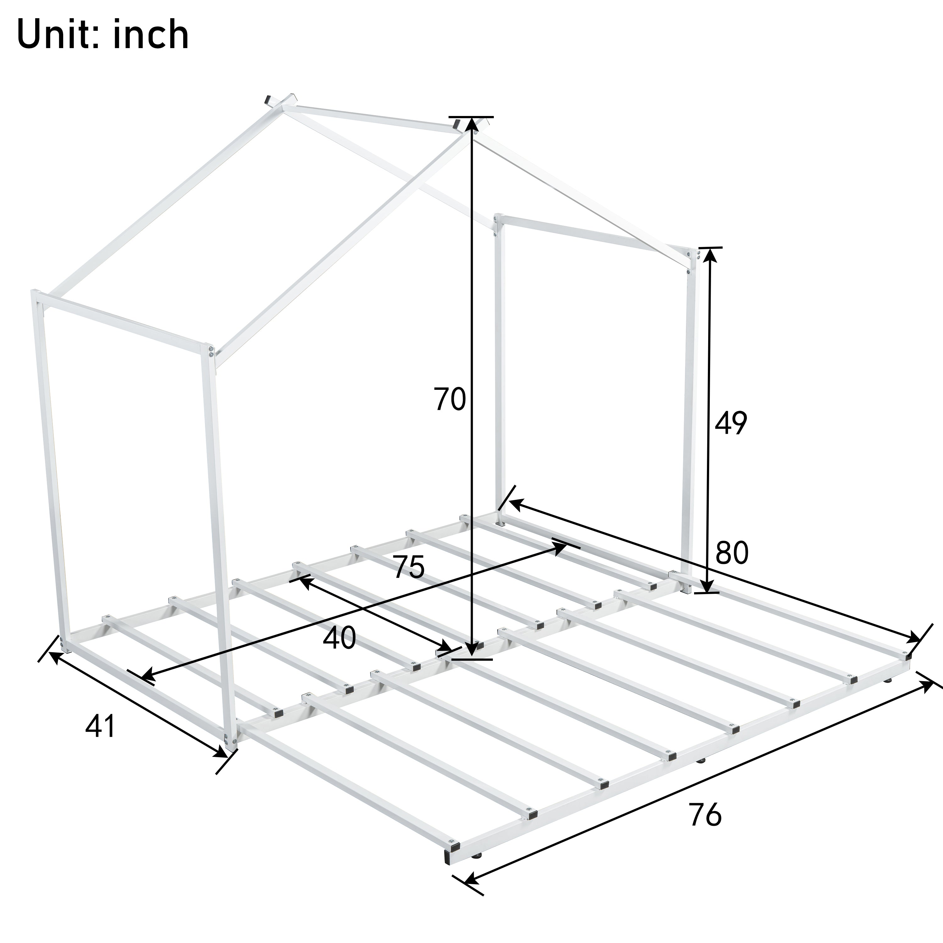 Metal Twin Size House Platform Bed with Trundle, White