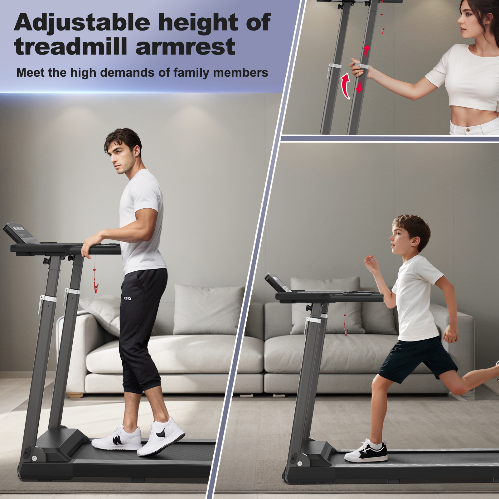 Treadmill with Desk Workstation & Adjustable Height, 300 LBS Weight Capacity, Folding Treadmill with Bluetooth Speaker , Portable Walking Pad Treadmill with Desktop for Home Office