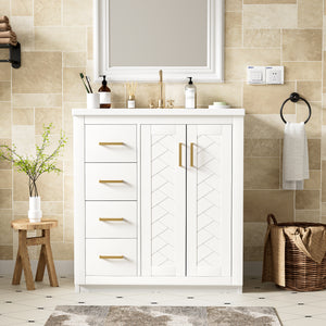 30-inch freestanding bathroom vanity with ceramic sink combo, solid wood frame, front view