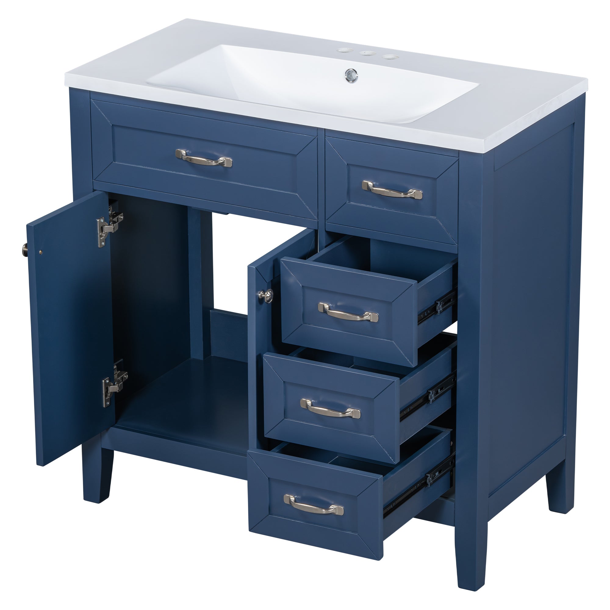 36" Bathroom Vanity with Sink Combo, Blue Bathroom Cabinet with Drawers, Solid Frame and MDF Board