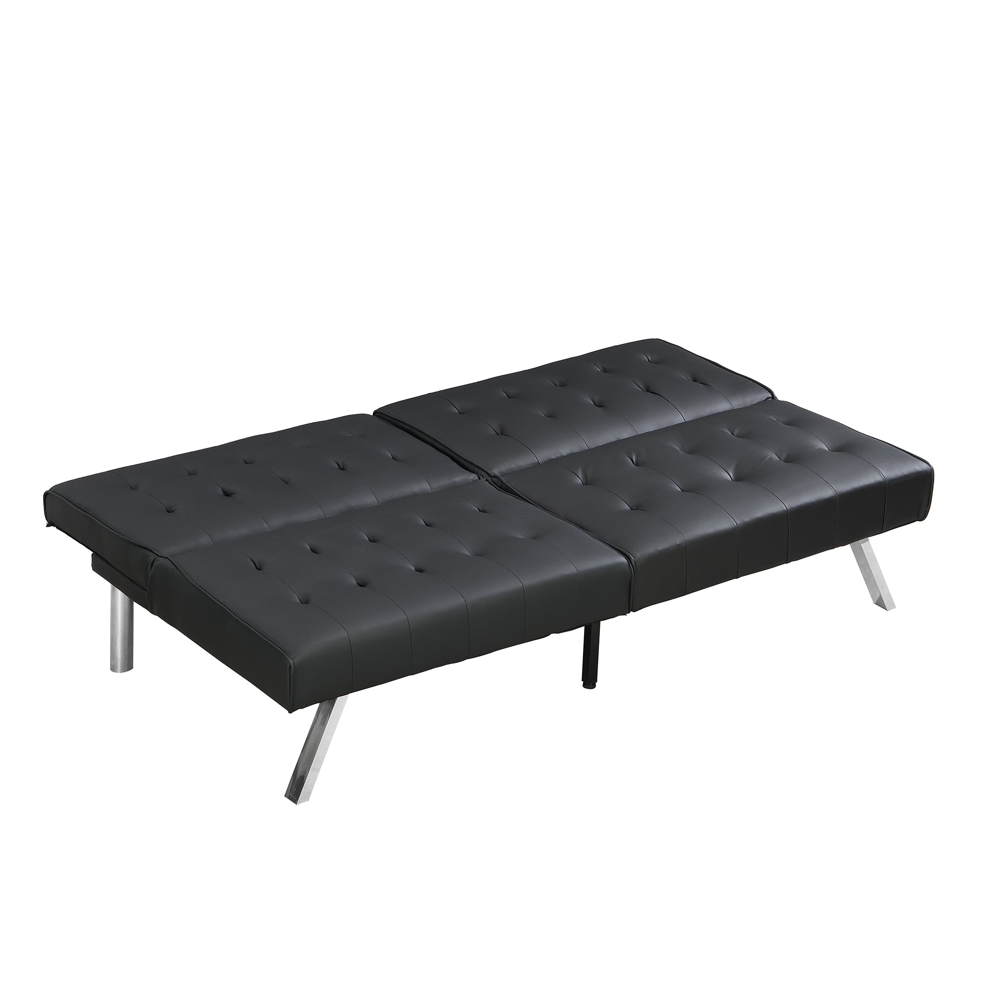 WOOD FRAME, STAINLESS LEG, FUTON, SOFA BED BLACK PVC