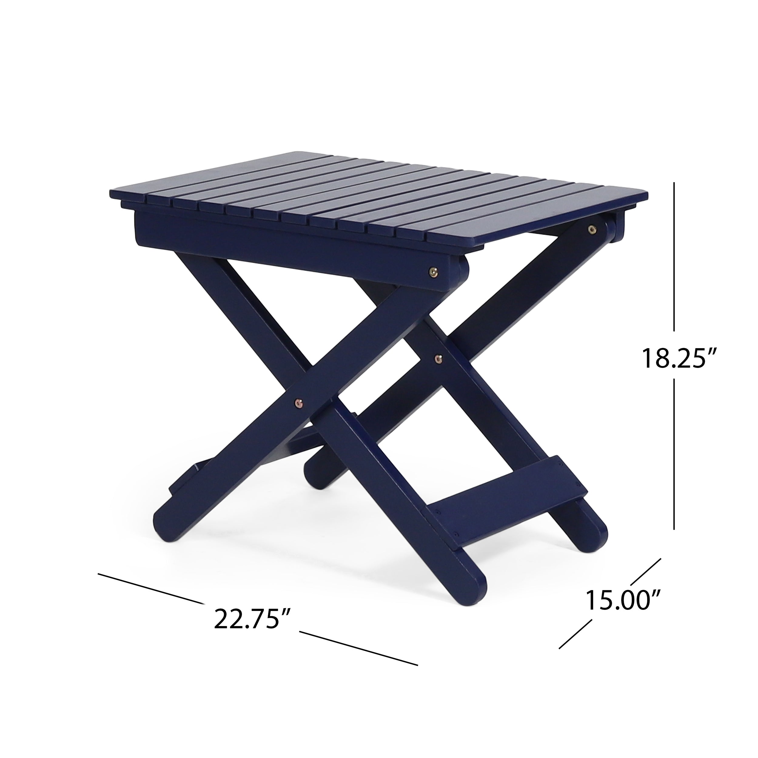 Outdoor Folding Wooden Side Table, Navy Blue, 15"D x 22.75"W x 18.25"H