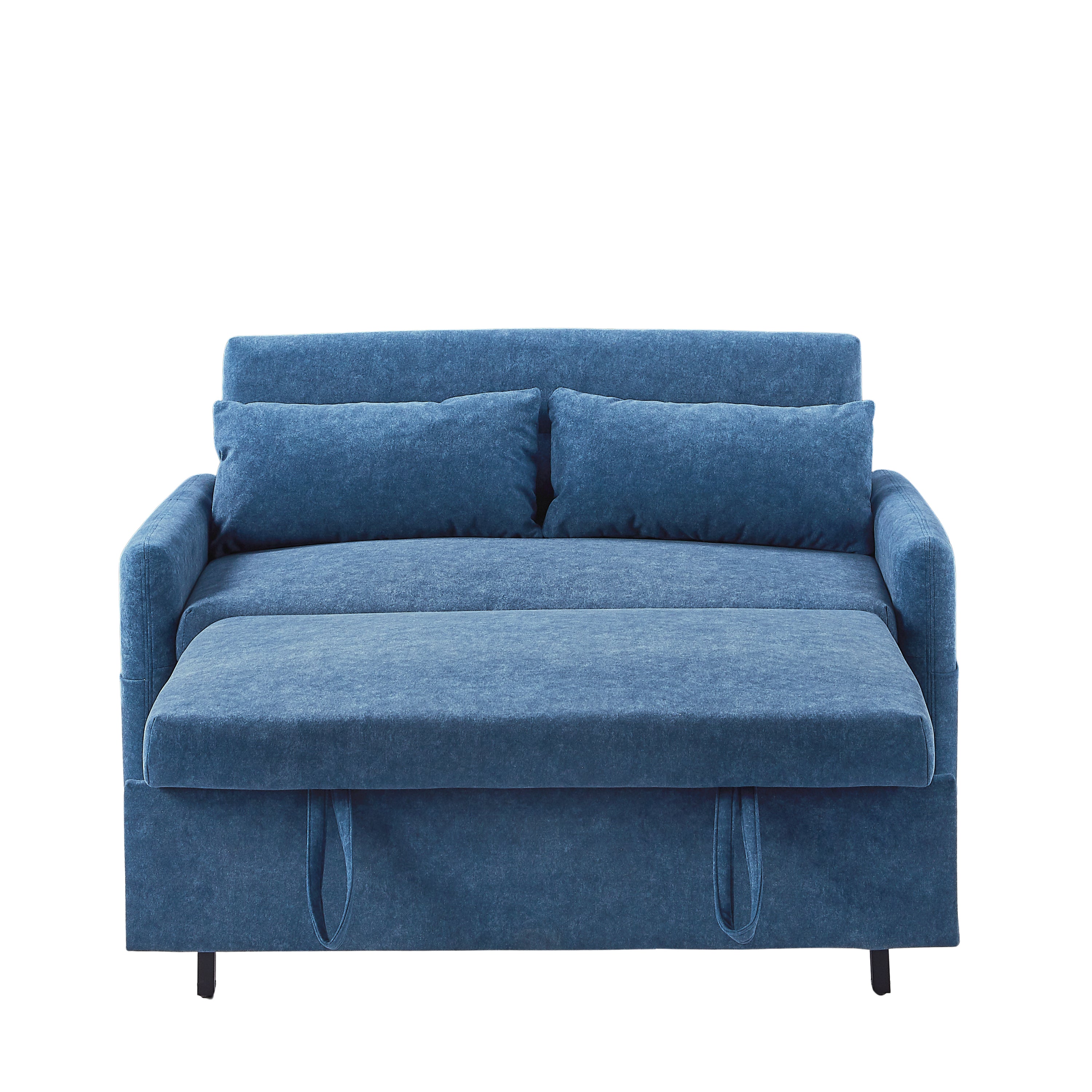 55.1" Pull Out Sleep Sofa Bed Loveseats Sofa Couch with Adjsutable Backrest, Storage Pockets, 2 Soft Pillows, USB Ports for Living Room, Bedroom, Apartment, Office, Blue (Old SKU WF307821AAC)