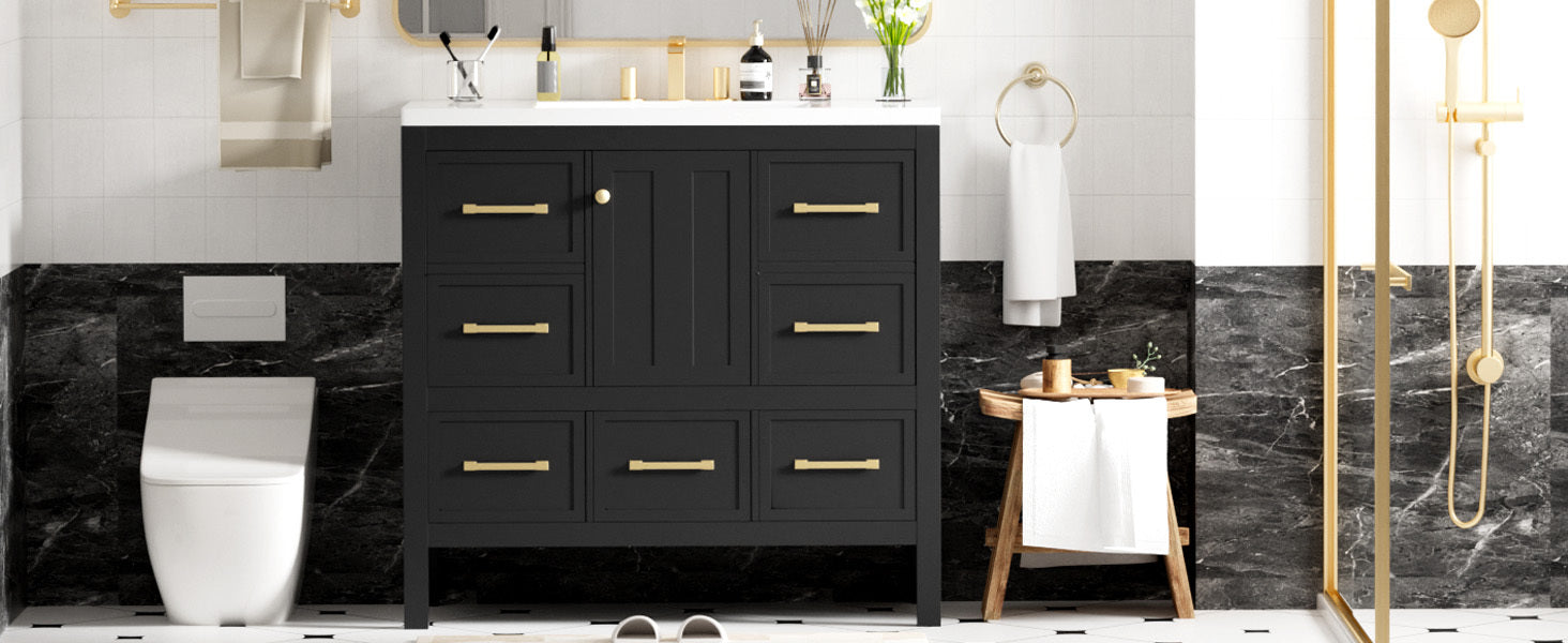 36'' Bathroom Vanity with Resin Sink Combo, Solid Wood Frame Bathroom Storage Cabinet, Freestanding Vanity Set with 5 Drawers& Soft Closing Doors (Same as N710S136002B )