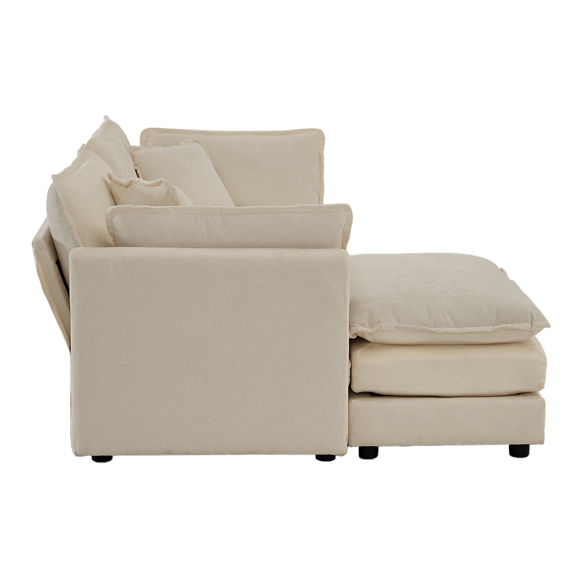 Chenille Two-Seater Sofa with 1 Footrest, 2 Seater L-Shaped Sectional with Ottoman,Loveseat with Ottoman for Small Living Space, Beige Chenille