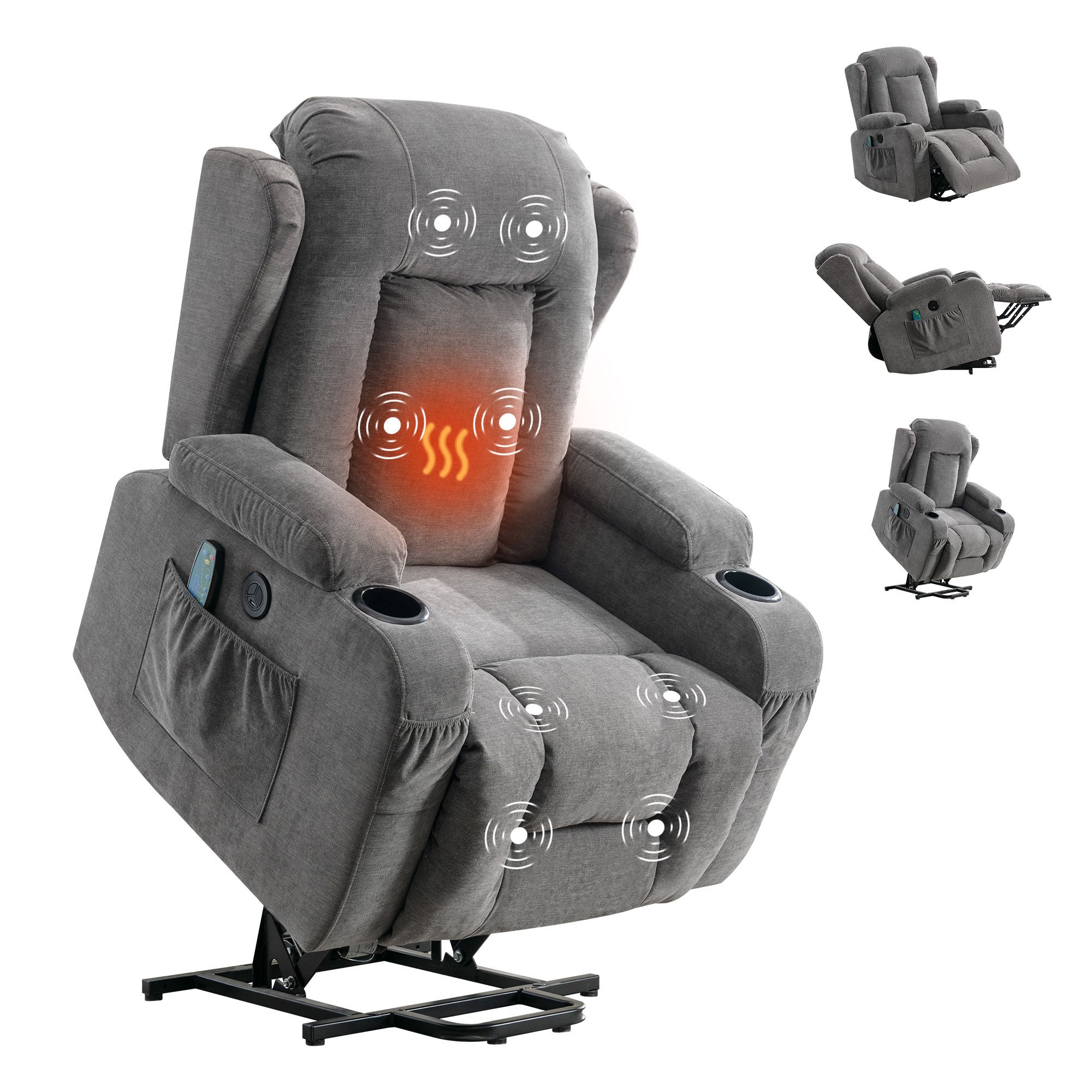 Power Lift Recliner Chair Recliners for Elderly with Heat and Massage Recliner Chair for Living Room with Infinite Position and Side Pocket,USB Charge Port(GREY)