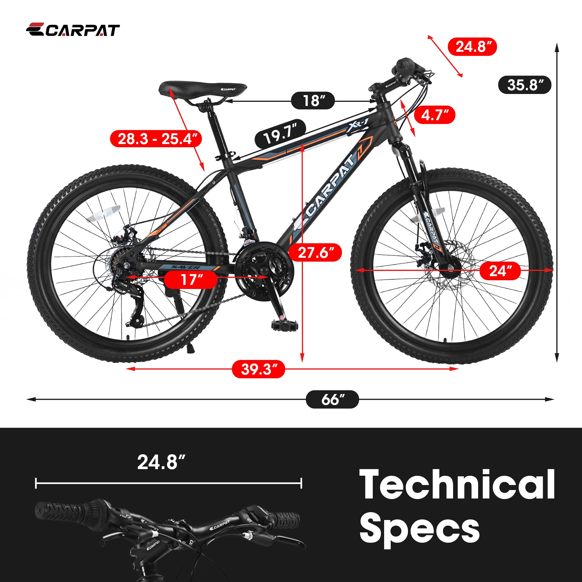 S24102   24 Inch Mountain Bike Boys Girls, Steel  Frame, Shimano 21 Speed Mountain Bicycle with Daul Disc Brakes and Front Suspension MTB