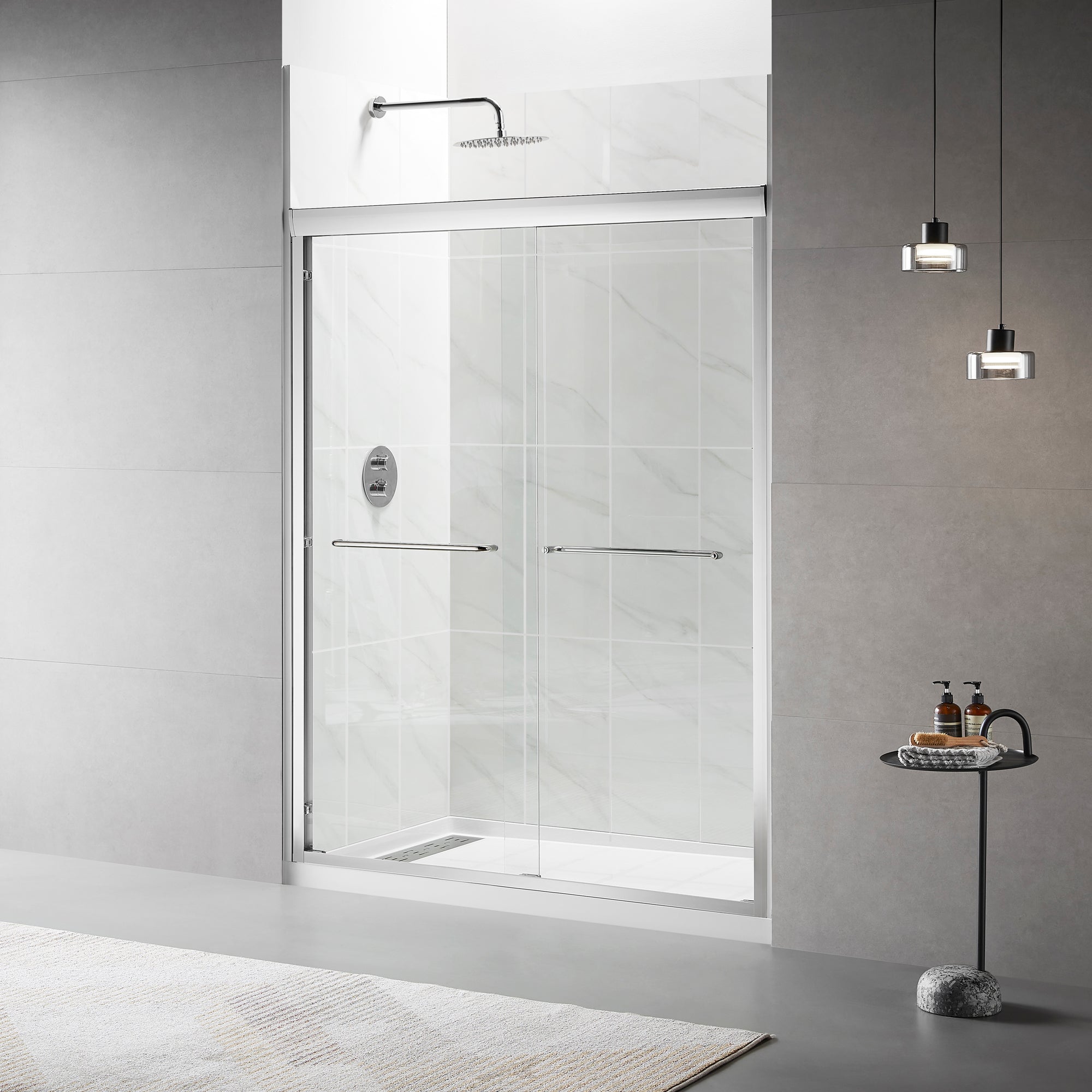 Framed Sliding Shower Door 56"-60"W x 75"H, Bypass Double Sliding Glass Door with 1/4"(6mm) Clear Glass, Chrome Finish