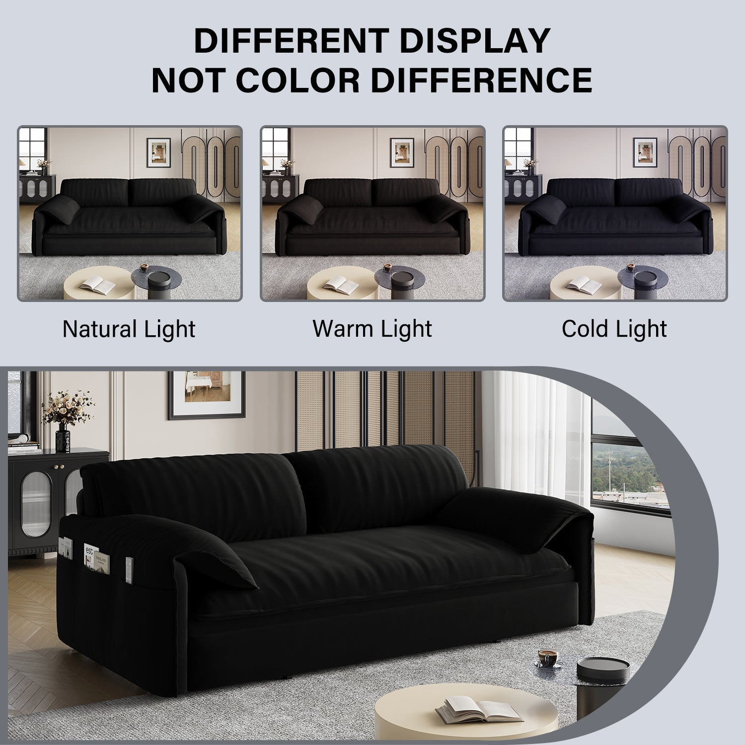 63.8" Queen Pull Out Sofa Bed, 3-in-1 Convertible Sleeper Sofa with Side Storage,Multi-Functional Velvet Loveseat Bed for Living Room,Bedroom,Apartment,Office,Black(Old Sku:W1885P151441/W1885P154638)