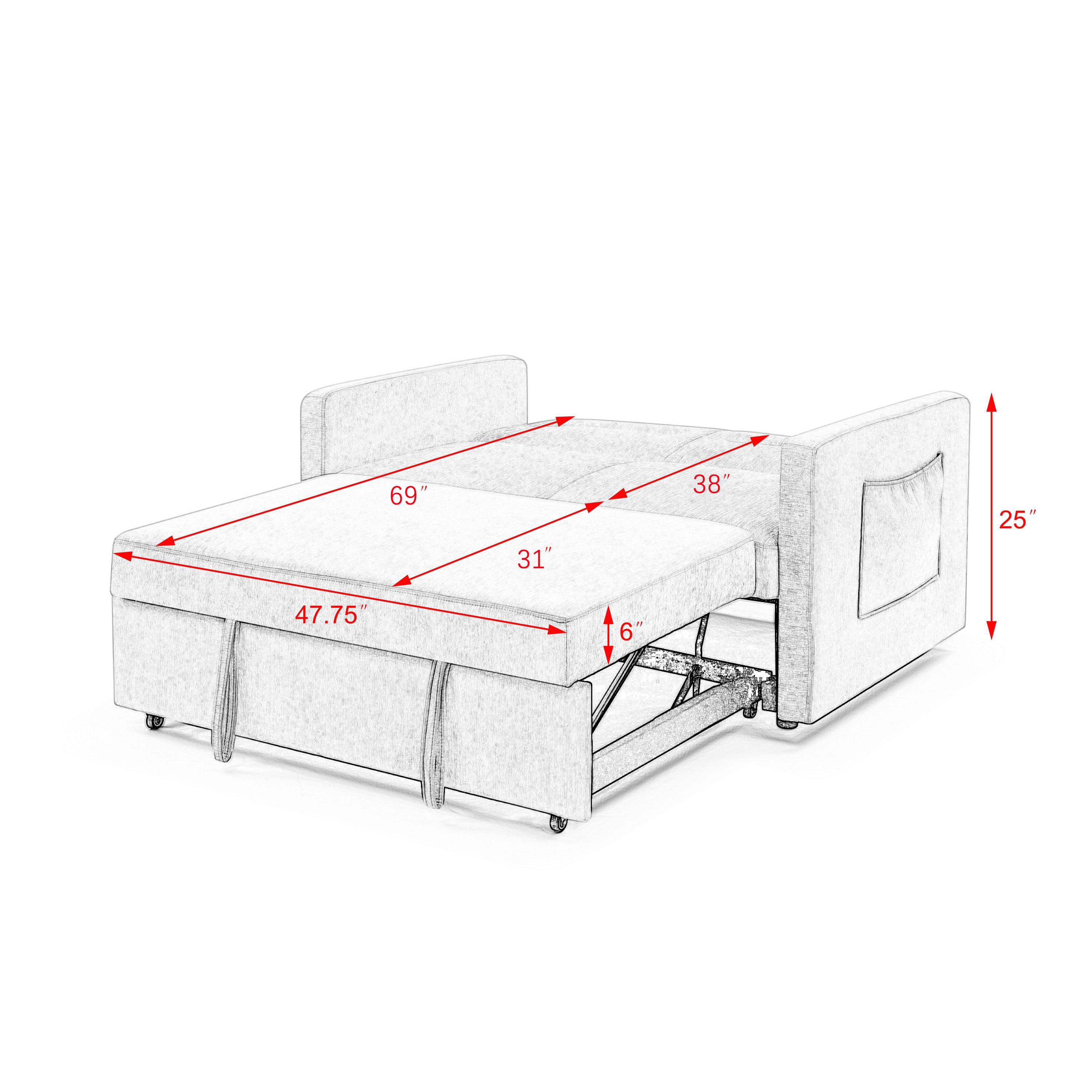 Loveseats Sofa Bed with Pull-out Bed,Adjsutable Back and Two Arm Pocket,Blue (54.5"x33"x31.5")