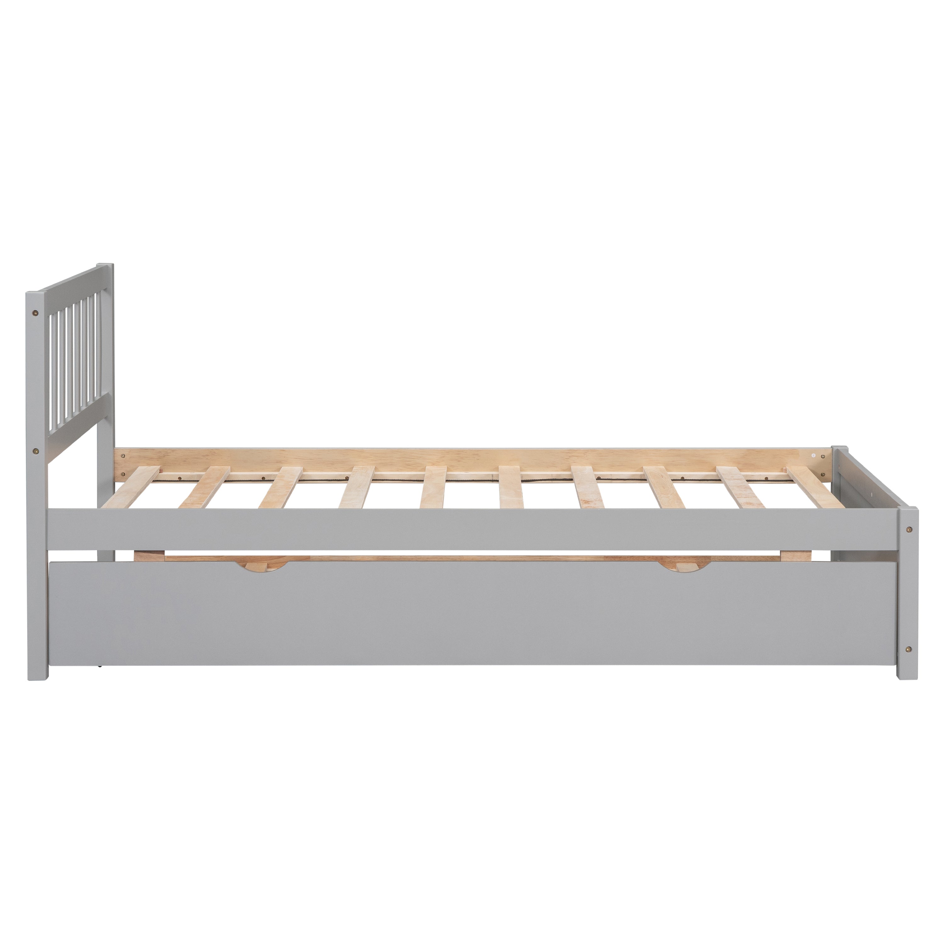 Modern Design Wooden Twin Size Platform Bed Frame with Trundle for Grey Color