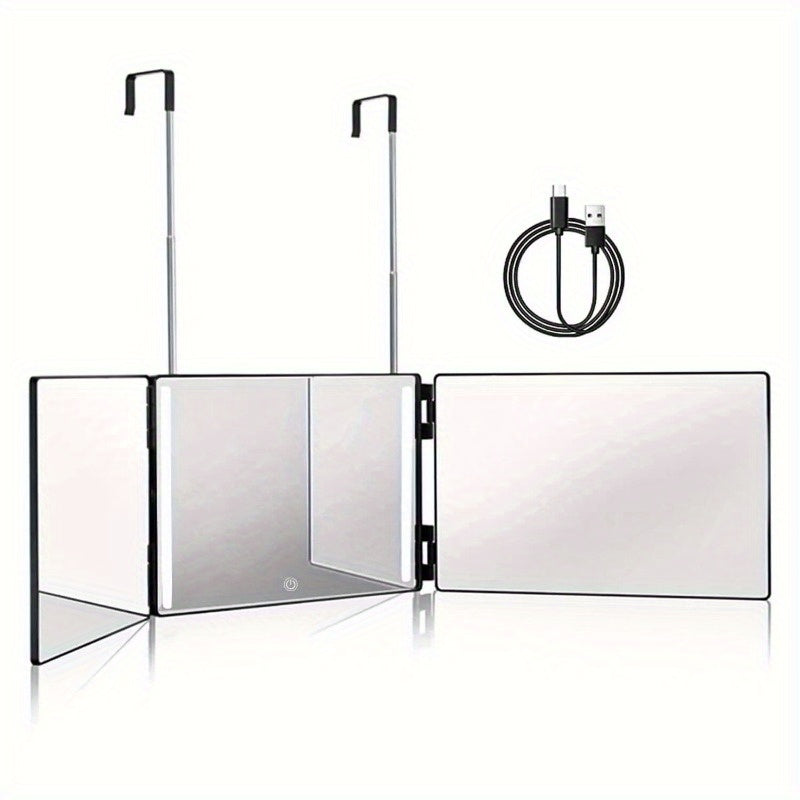 3 Way Makeup Mirror Personal Mirror Bedroom Folding Mirror w/Telescopic Hanger