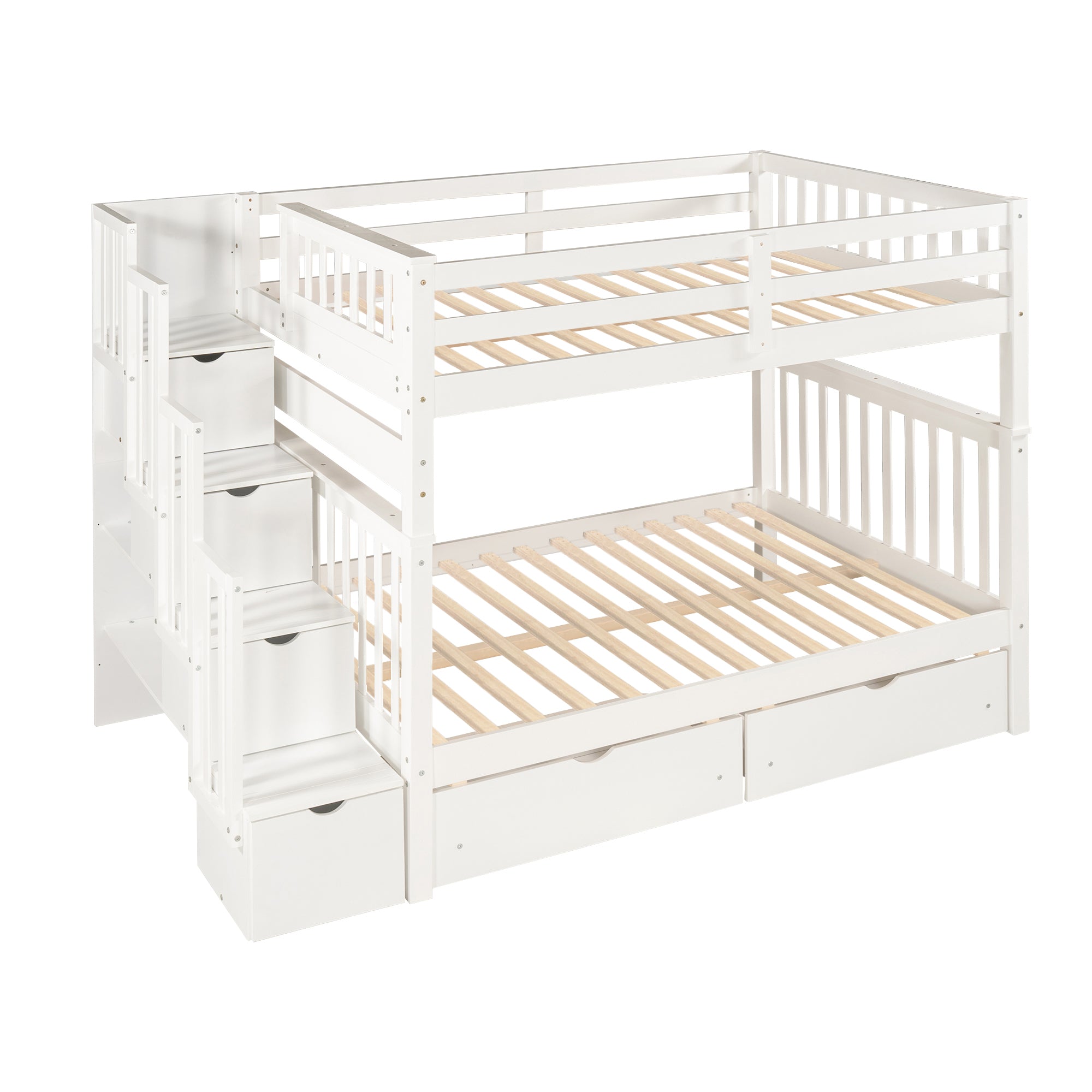 Full Over Full Bunk Bed with Shelves and 6 Storage Drawers, White(Old SKU:LP000046AAK)