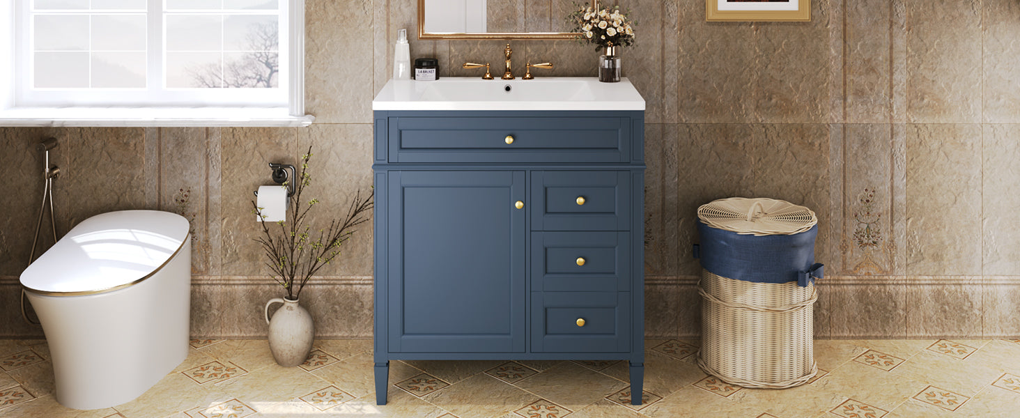 30'' Bathroom Vanity with Top Sink, Modern Bathroom Storage Cabinet with 2 Drawers and a Tip-out Drawer, Single Sink Bathroom Vanity