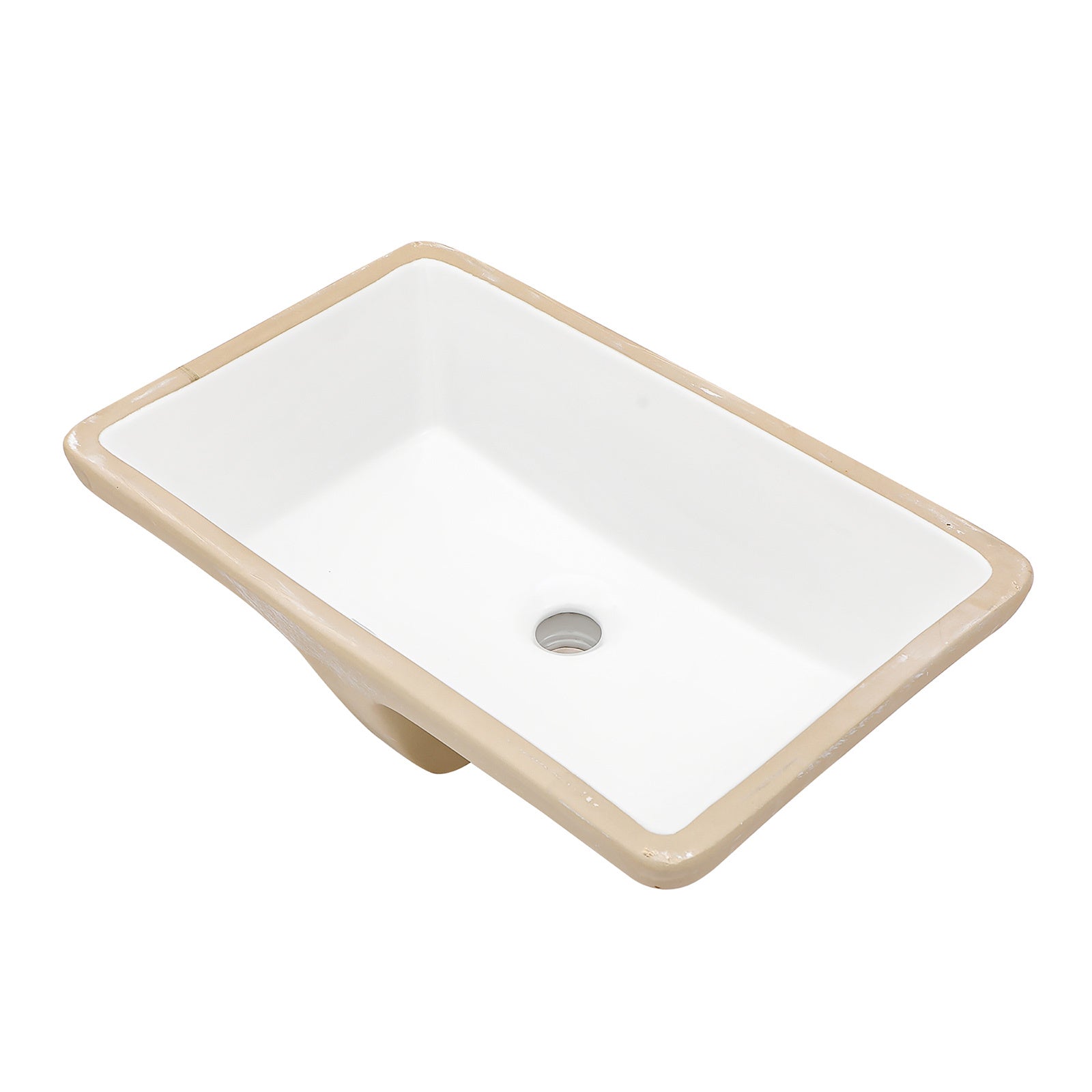 21"x13" White Ceramic Rectangular Undermount Bathroom Sink with Overflow