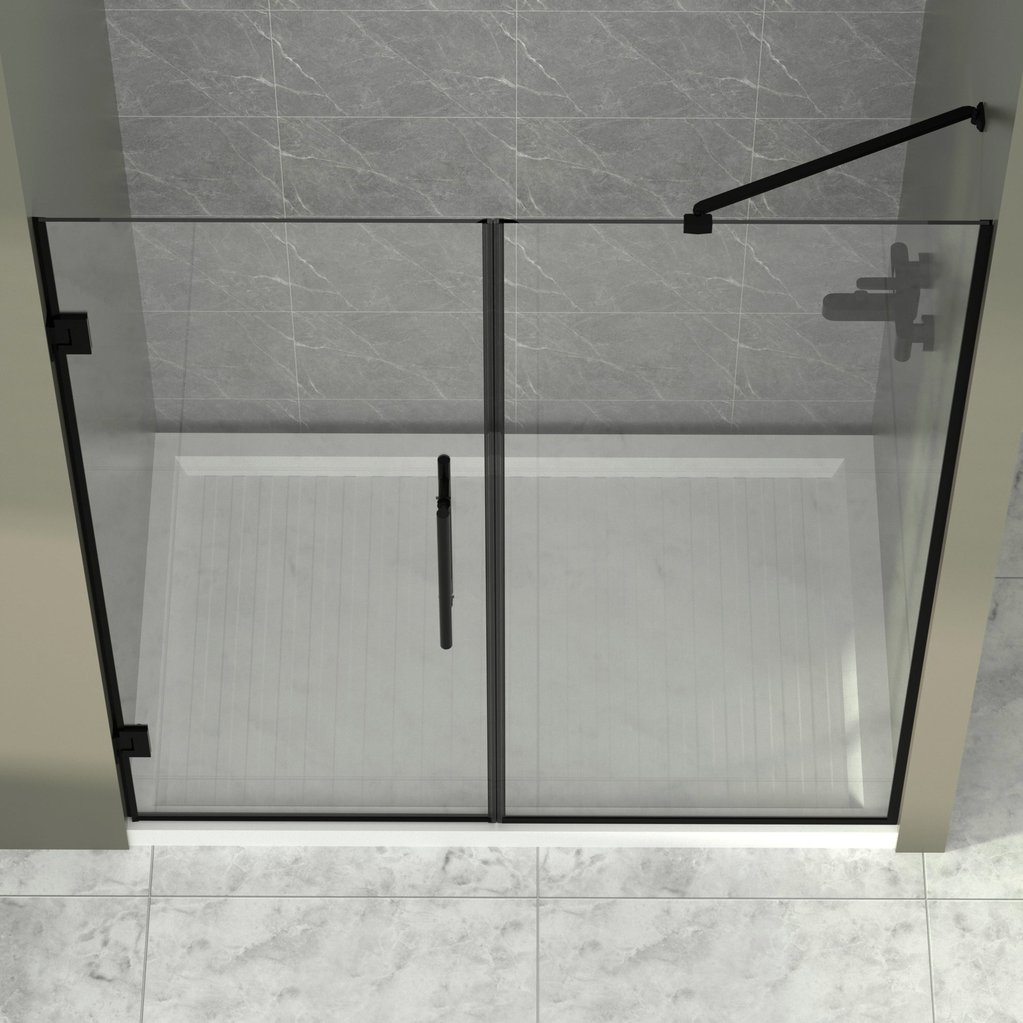 58-58"W x 71"H Semi-Frameless Double Hinges Shower Door in Matte Black,Tempered Glass,Reversible Installation