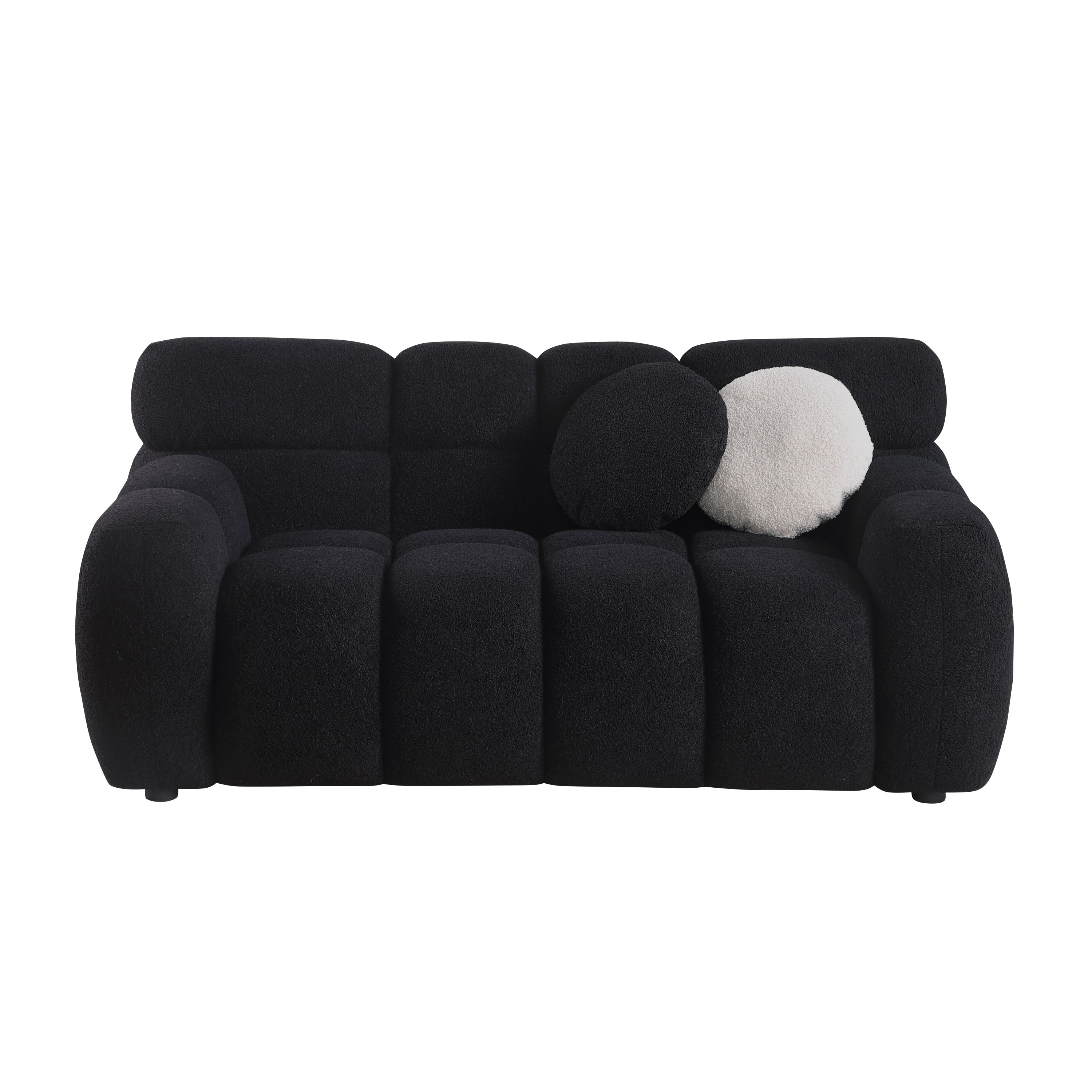 64.96 length ,35.83" deepth ,human body structure for USA people,  marshmallow sofa,boucle sofa ,2  seater, BEIGE  BOUCLE