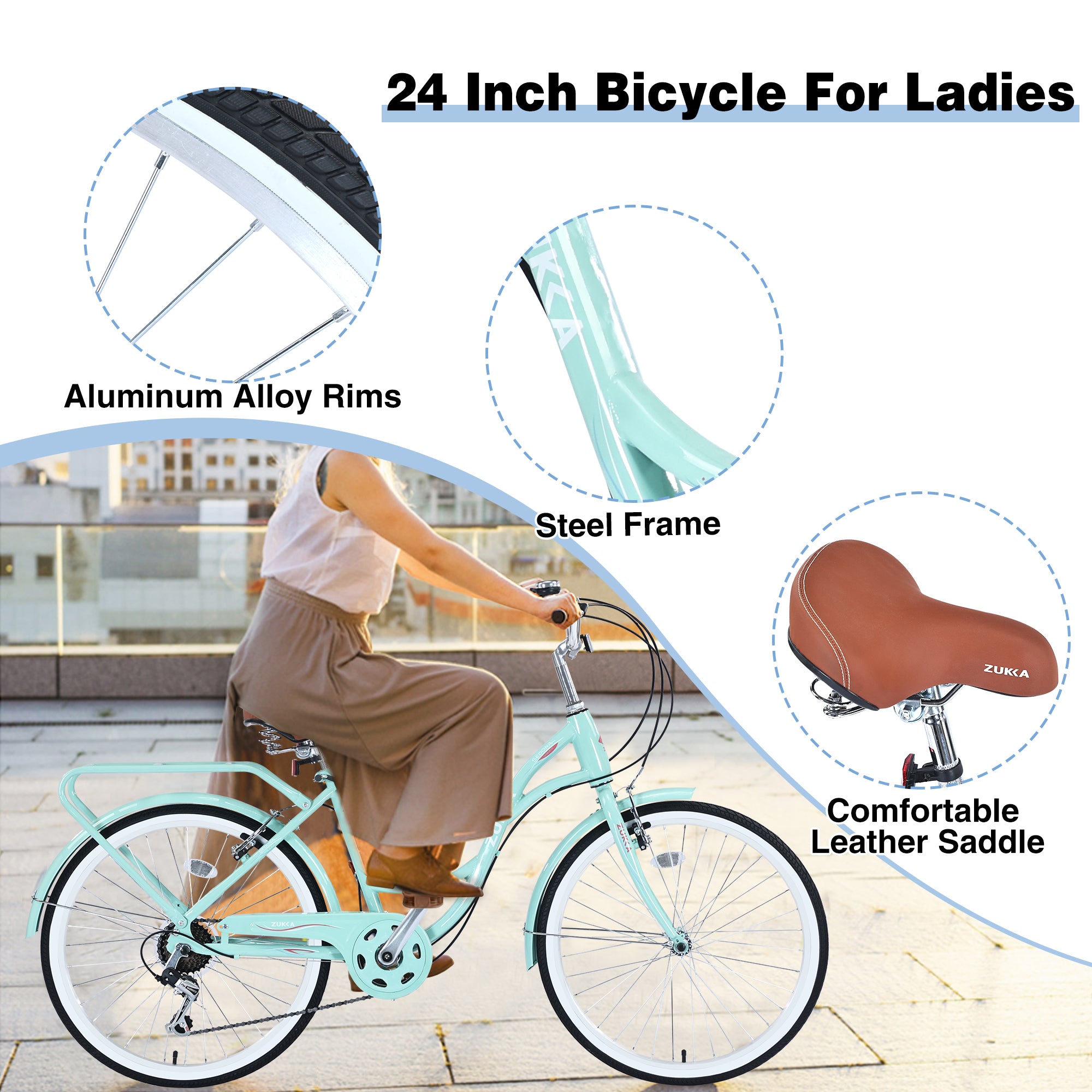 7 Speed, Steel Frame, Multiple Colors 24 Inch Ladies Bicycle