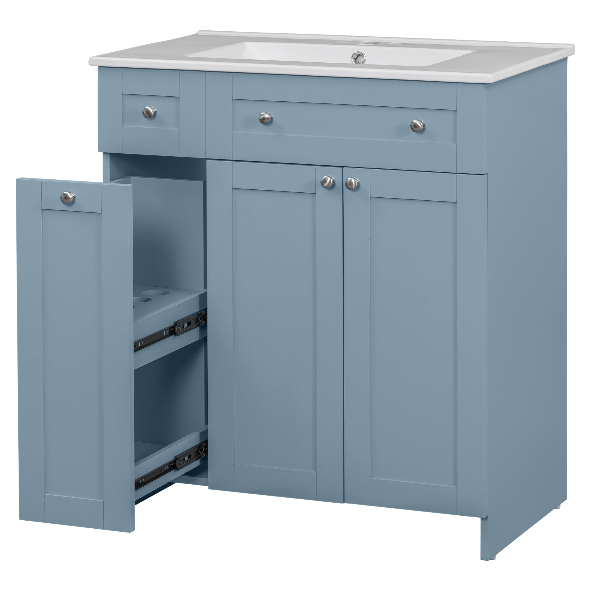 30-Inch Blue Bathroom Vanity with Ceramic Sink Combo, Abundant Storage Cabinet - 2 Soft close Doors and Double-tier Deep Drawer