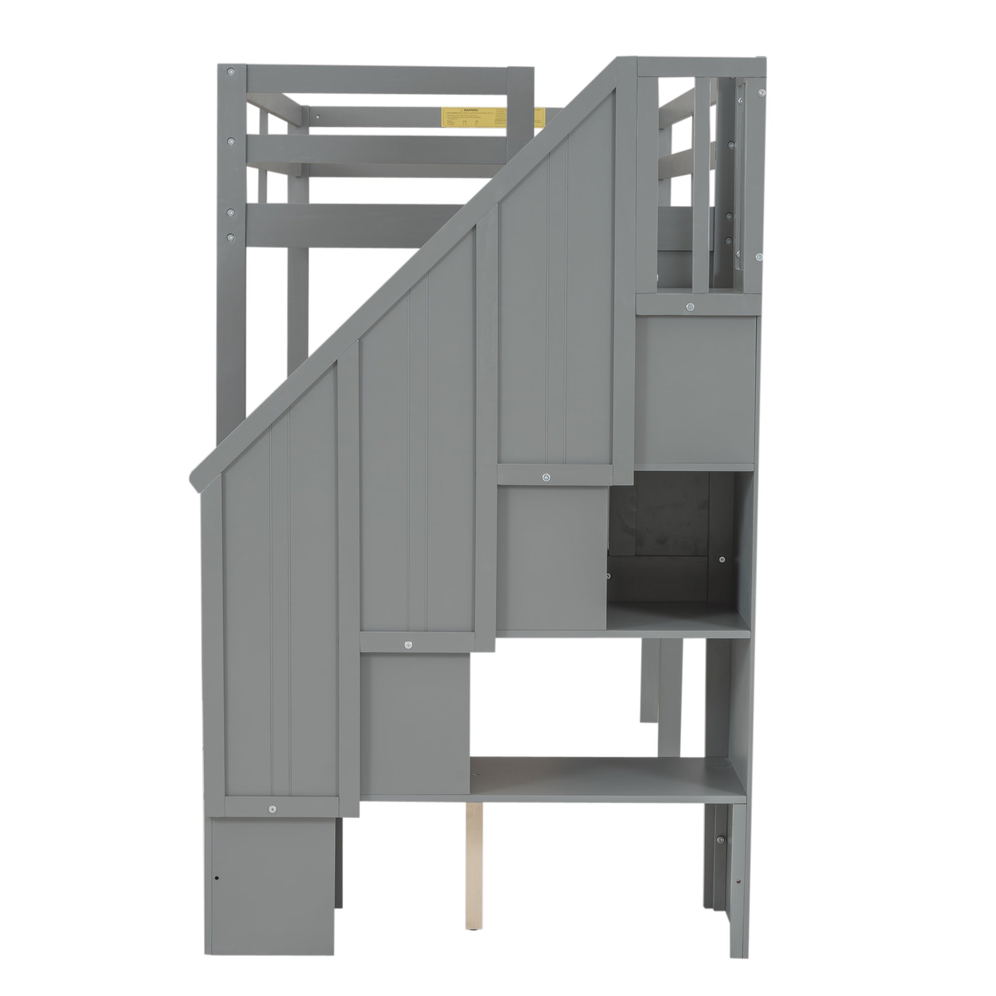 Twin Size Loft Bed Frame with Storage Staircase and Double Desks and Shelves,Gray