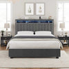 Luxury Gas Lift Storage Bed with RF LED Lights, Storage Headboard ,QUEEN Size ,Velvet Grey