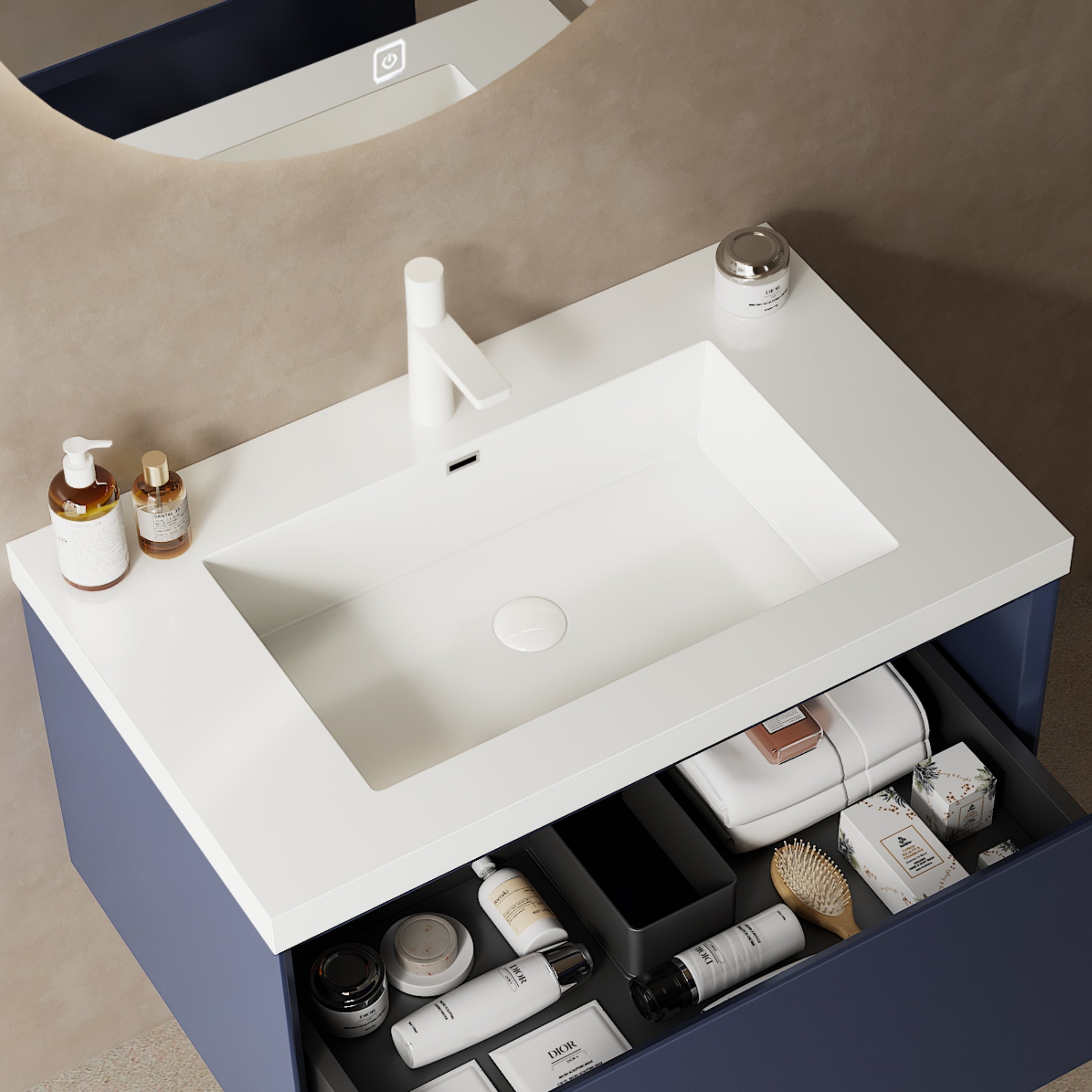 TUYA 30" Bathroom Sink without Cabinet, with One-piece Molding Bright White Basin