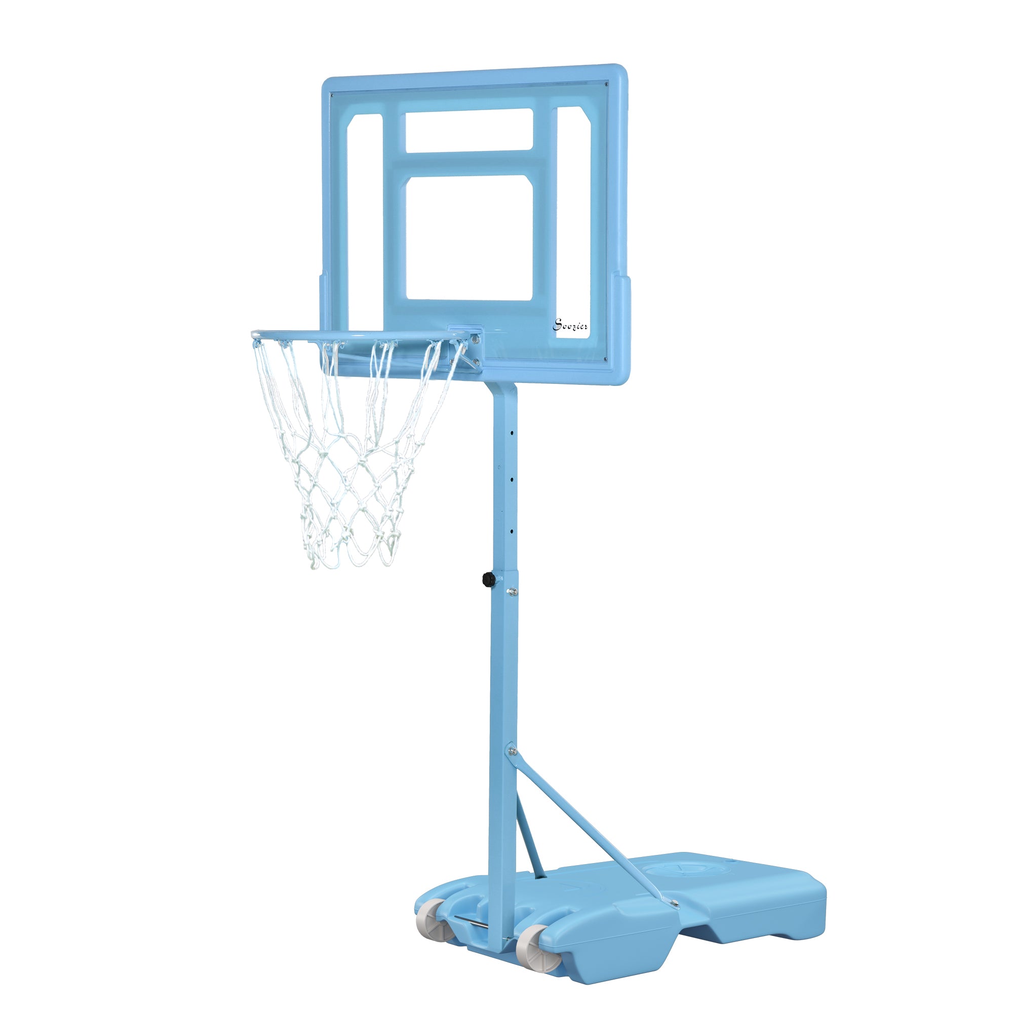 Soozier Poolside Basketball Hoop Stand, 36.5"-48.5" Height Adjustable Portable Hoop System w/ Clear Backboard & Fillable Base for Whole Family, Blue, White