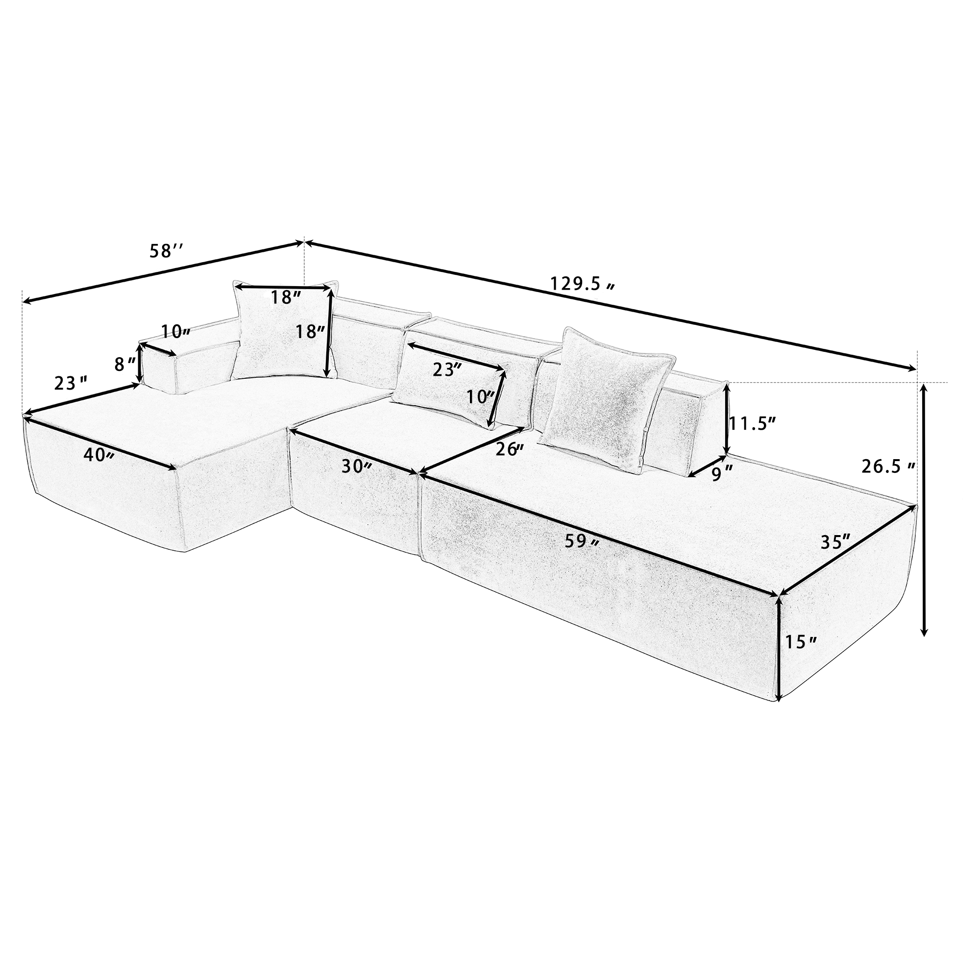 [VIDEO PROVIDED] Modular combination living room sofa set, modern minimalist sofa, free installation sofa, L-shaped, Italian minimalist tofu block sofa, Left-Hand Facing,Terrycloth fabric , Beige