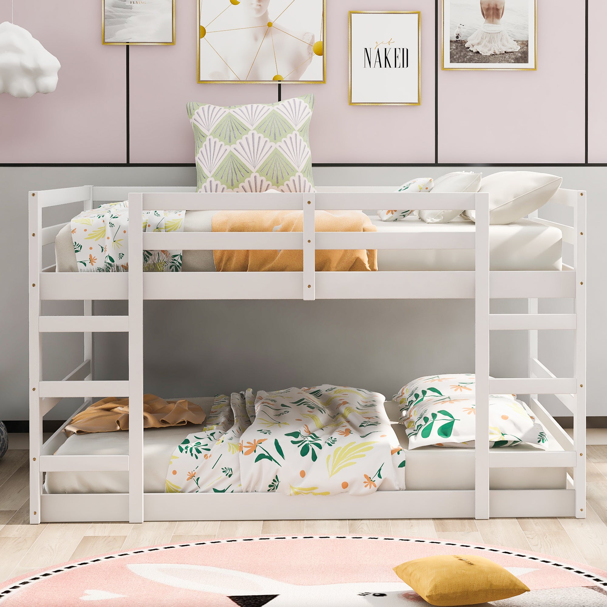 Full Over Full Bunk Bed with Ladder, White (OLD SKU:WF282788AAK)