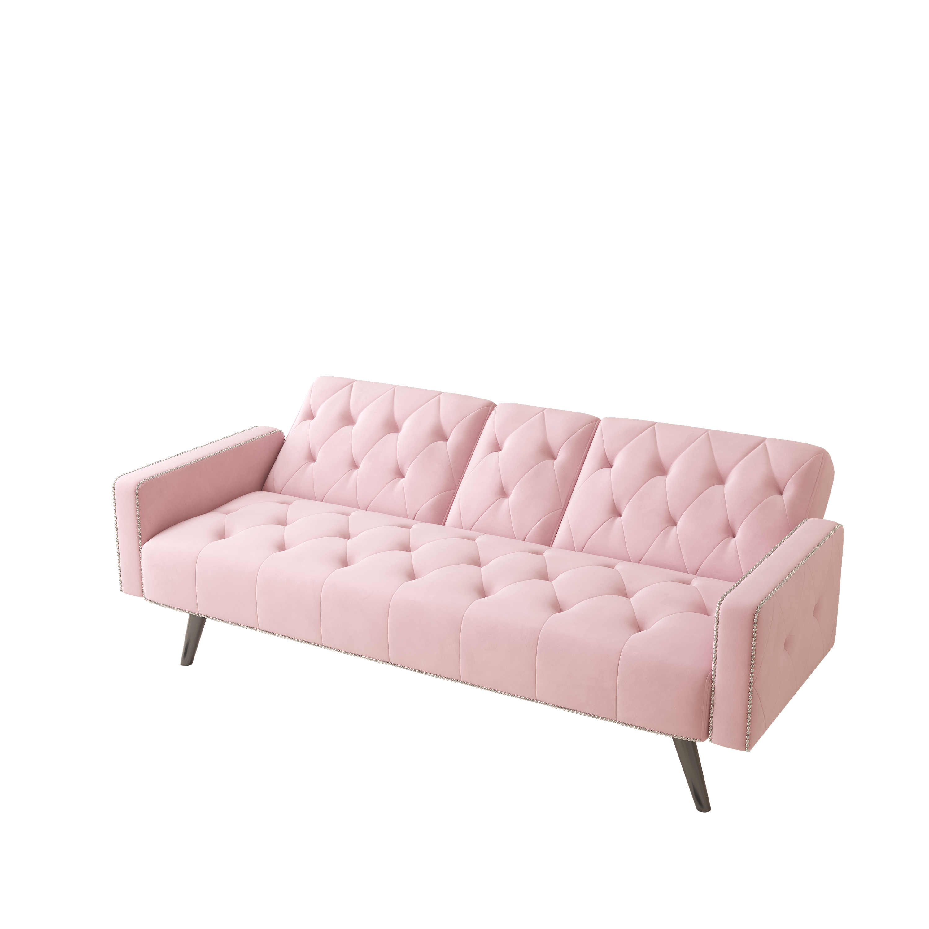 1730 Sofa Bed Armrest with Nail Head Trim with Two Cup Holders 72" Pink Velvet Sofa for Small Spaces