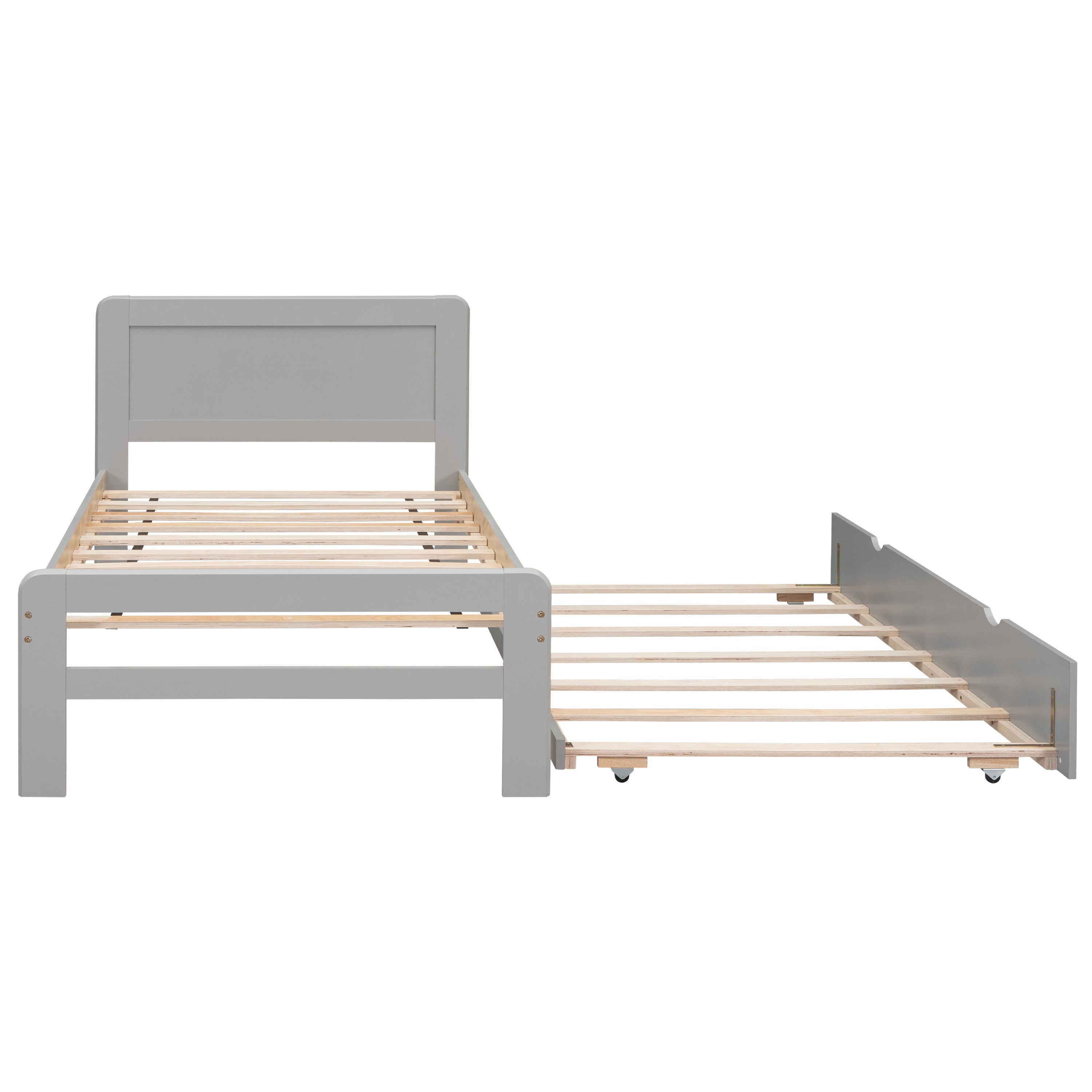 Modern Design Twin Size Platform Bed Frame with Trundle for Grey Color