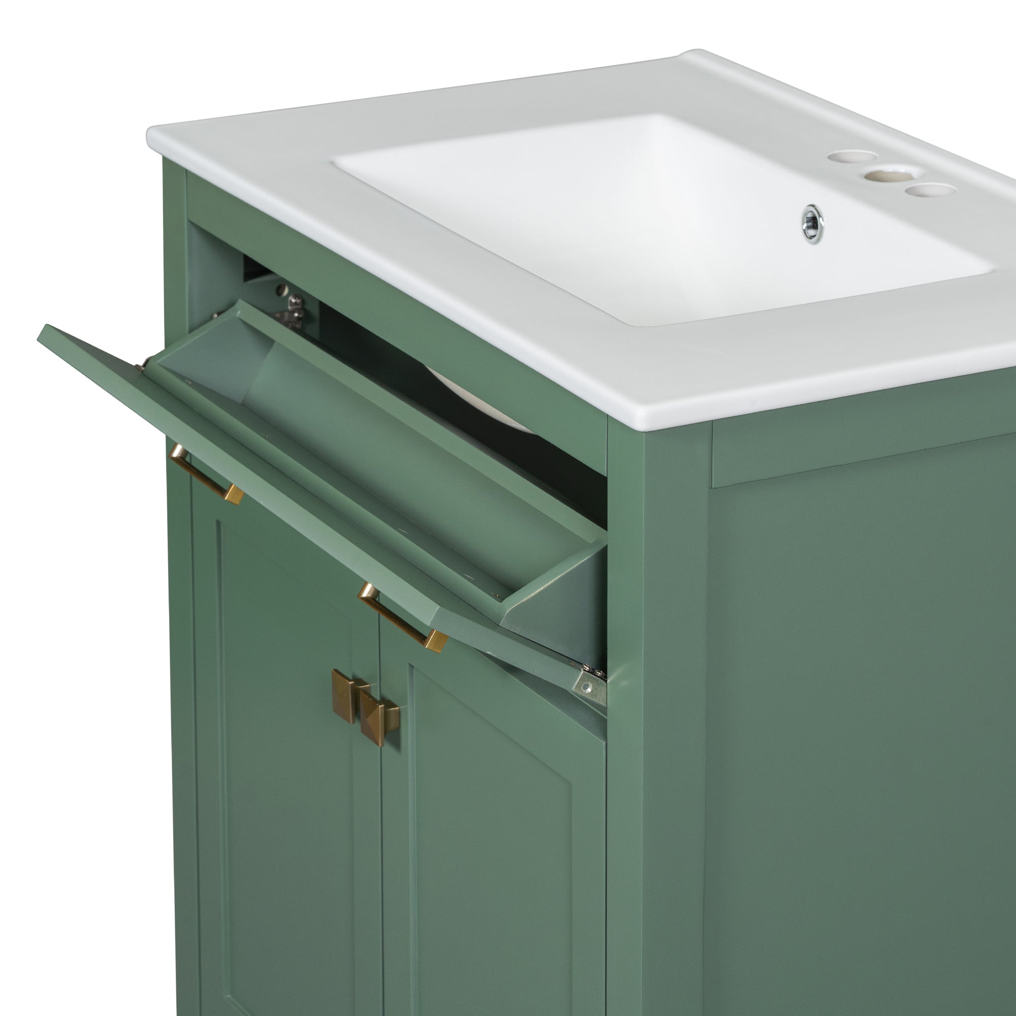 30-inch Bathroom Vanity with Ceramic Sink, Modern Green Single Bathroom Cabinet with 2 Doors and a Shelf, Soft Close Doors