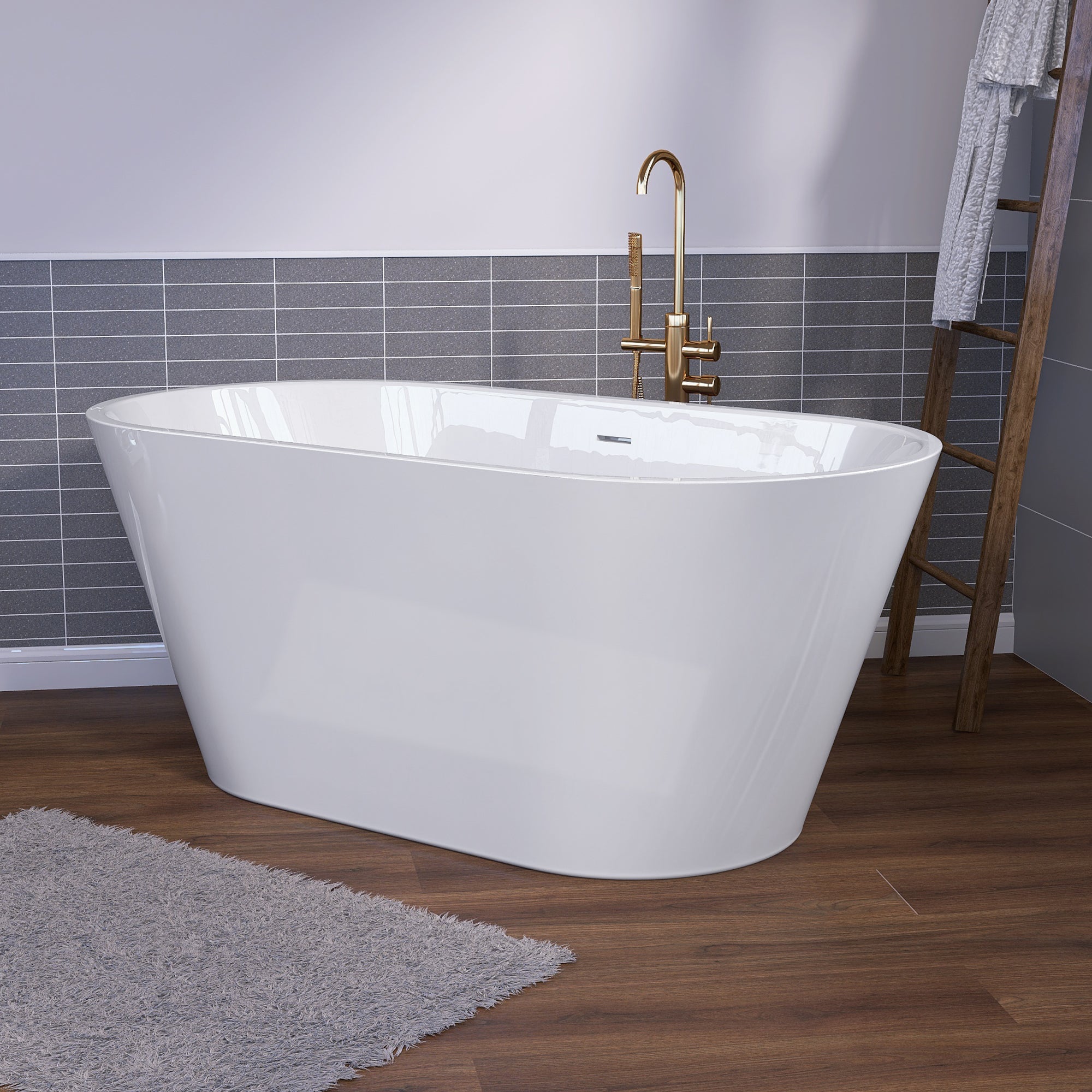 51" Acrylic Freestanding Bathtub Contemporary Soaking White Tub with Overflow and Pop-up Drain Gloss White