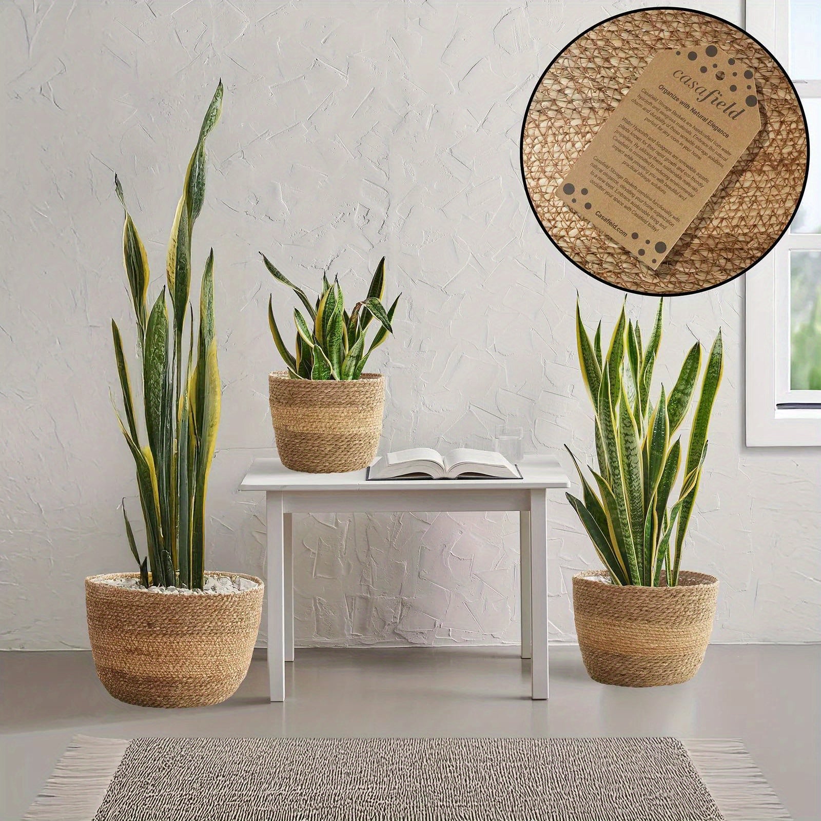 3pc Seagrass Planter Baskets with Liners, Indoor Plant Flower Pot Covers