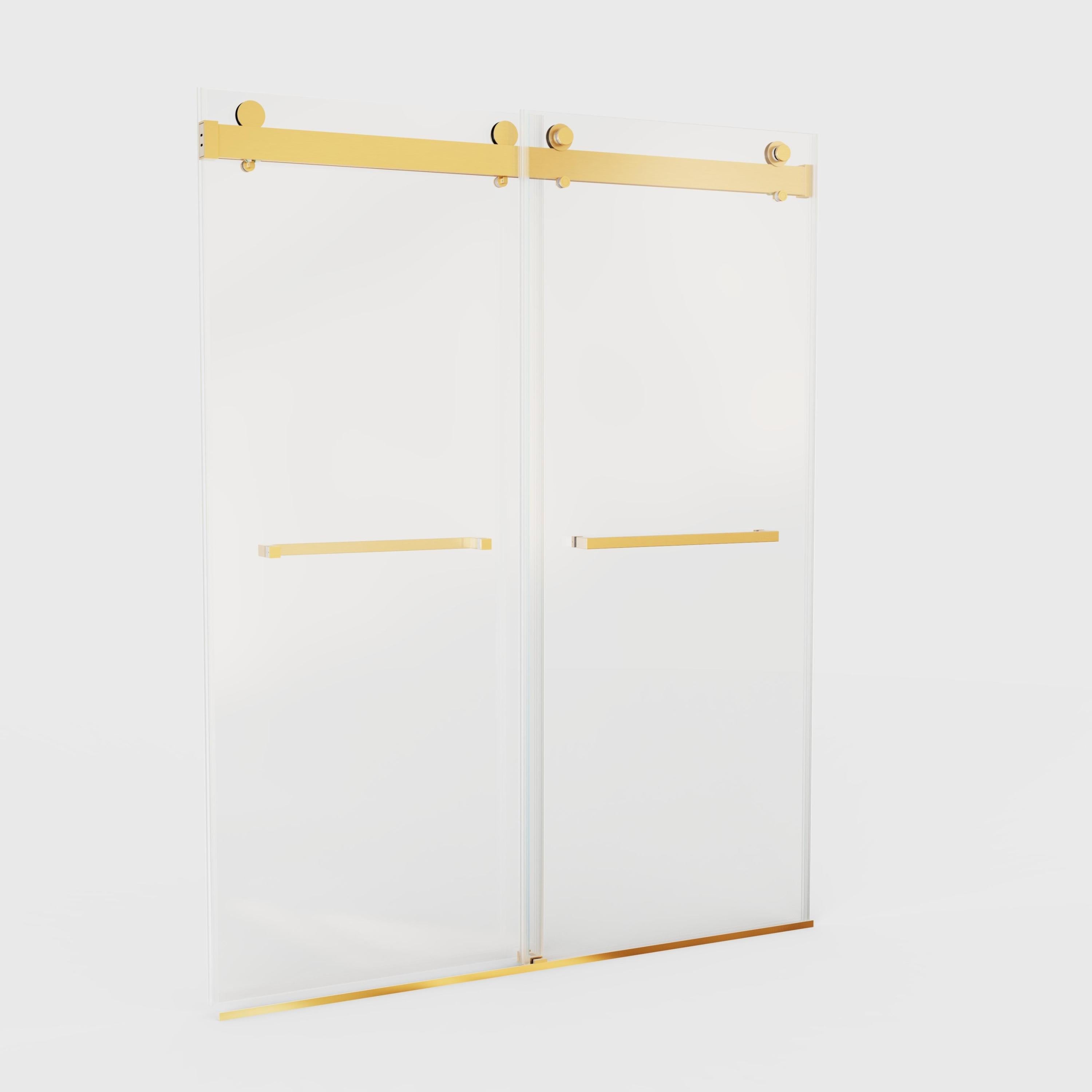 56-60" W x 76" H  Frameless Double Sliding Soft-Close Shower Door in Brushed Gold,3/8 inches (10mm) Thick SGCC Tempered Glass  Door