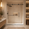 56-60 x 76 in Stainless Rail Frameless Sliding Shower Door - 56-60 x 76 in / Matte Black / Round Rail view 1