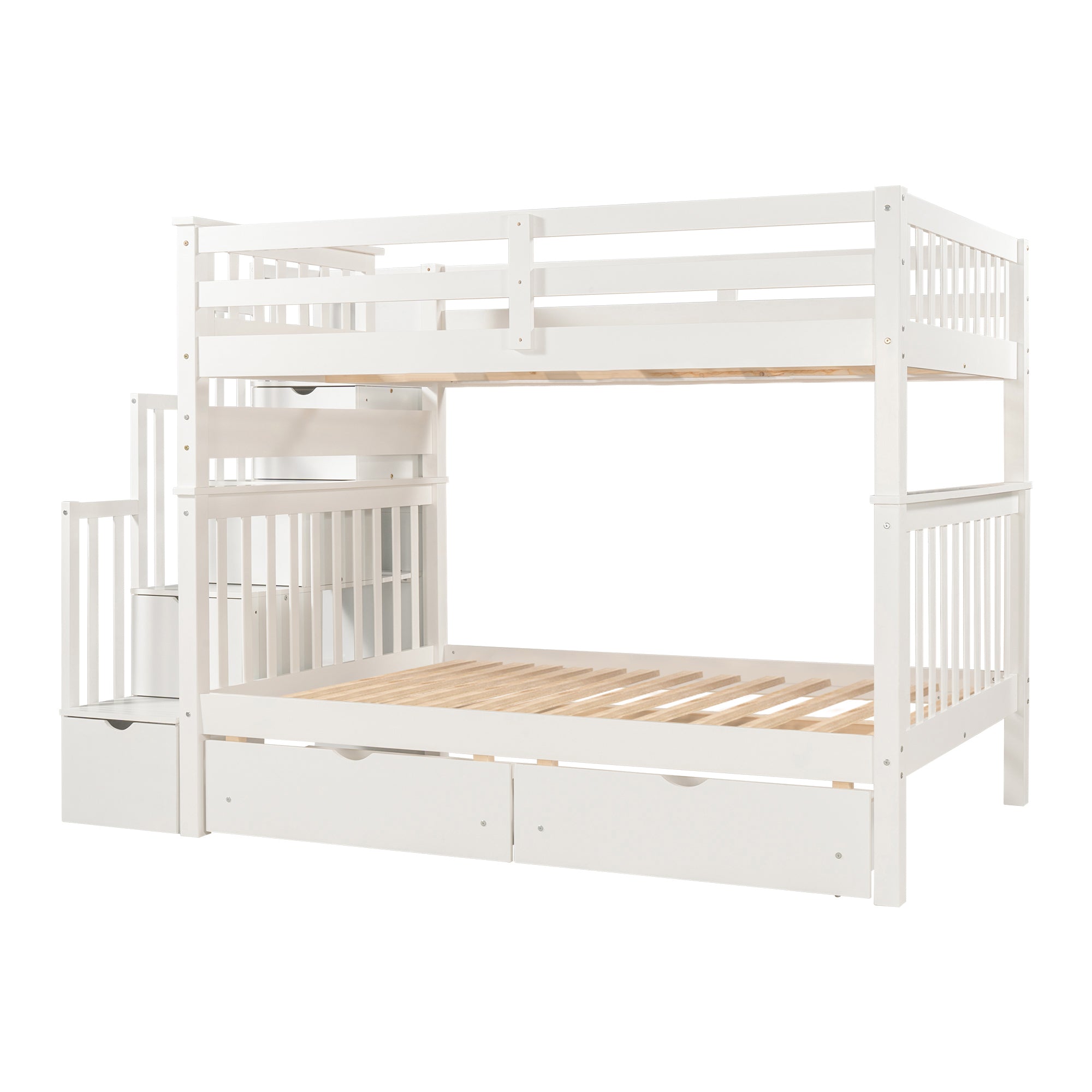 Full Over Full Bunk Bed with Shelves and 6 Storage Drawers, White(Old SKU:LP000046AAK)