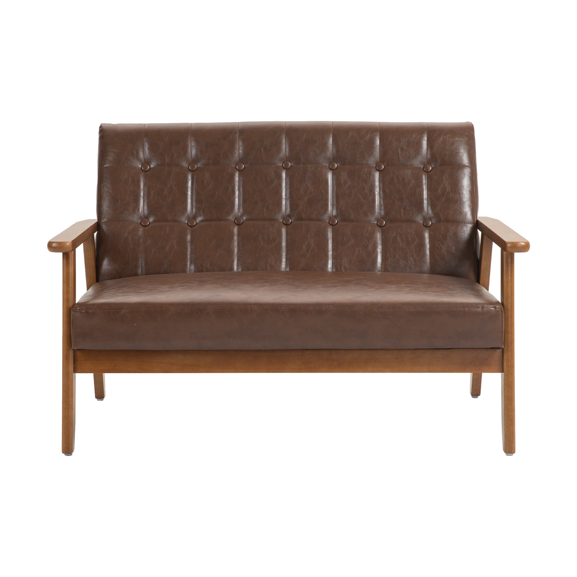 COOLMORE Mid-Century Modern Solid Loveseat Sofa Upholstered Pu Leather Loveseat, 2-Seat Upholstered Loveseat Sofa Modern Couch