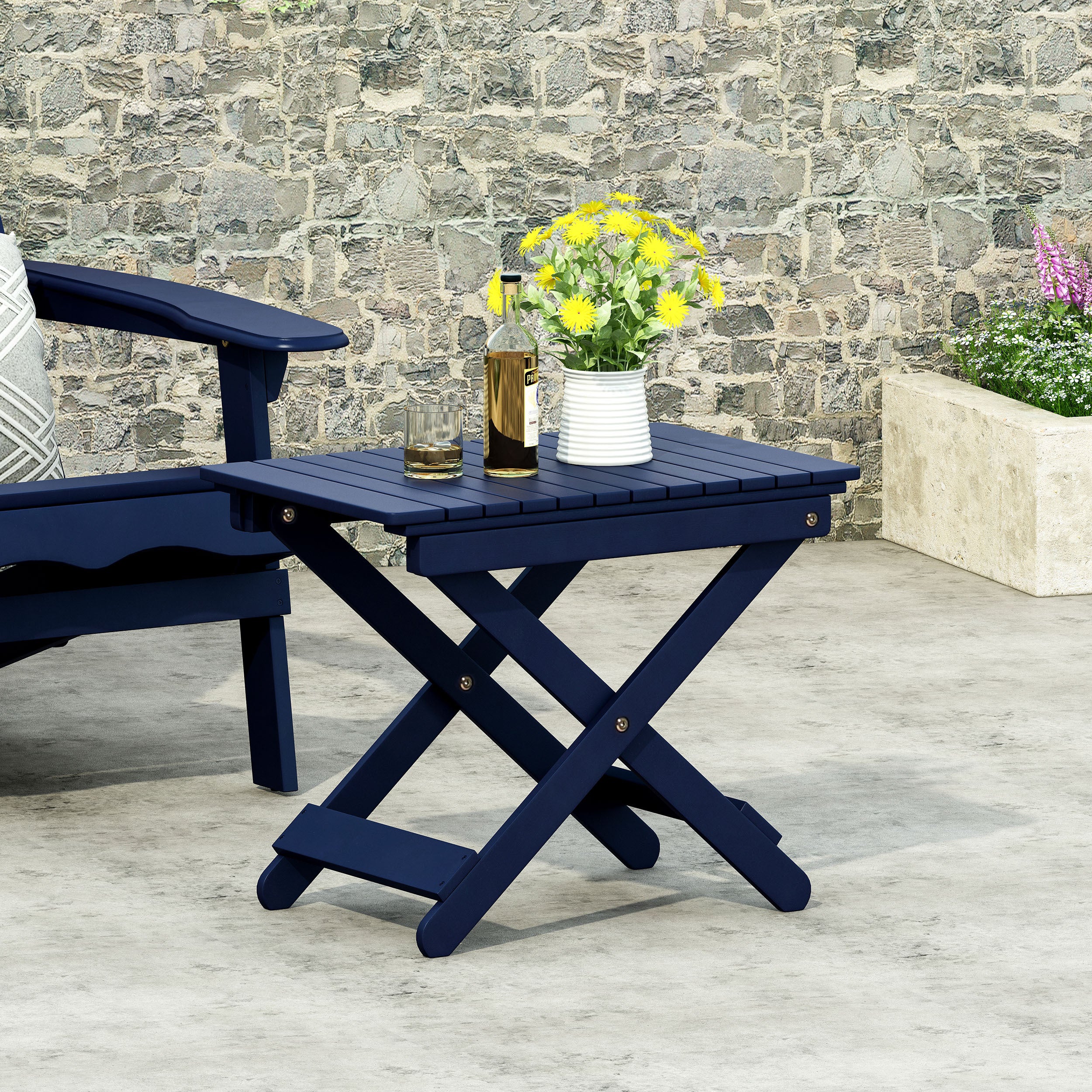 Outdoor Folding Wooden Side Table, Navy Blue, 15"D x 22.75"W x 18.25"H